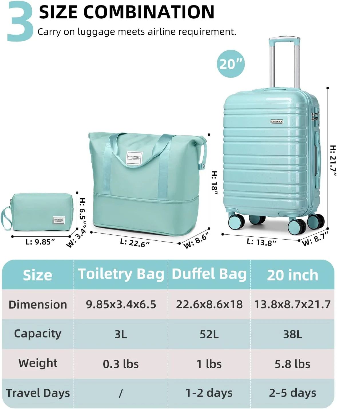 Ensemble de 6 valises, ensemble de valises rigides extensibles avec roulettes multidirectionnelles, ensemble de bagages à roulettes légers