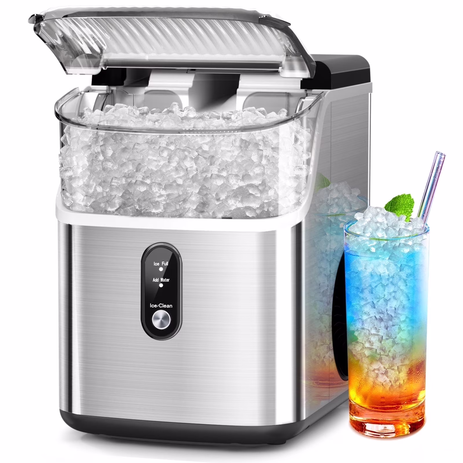 Nugget Ice Maker Countertop, Pebble Ice Maker Machine with 35lbs/24H Soft Ice, Self Cleaning, for Home/Kitchen/Office (Black)(Black) Image 3