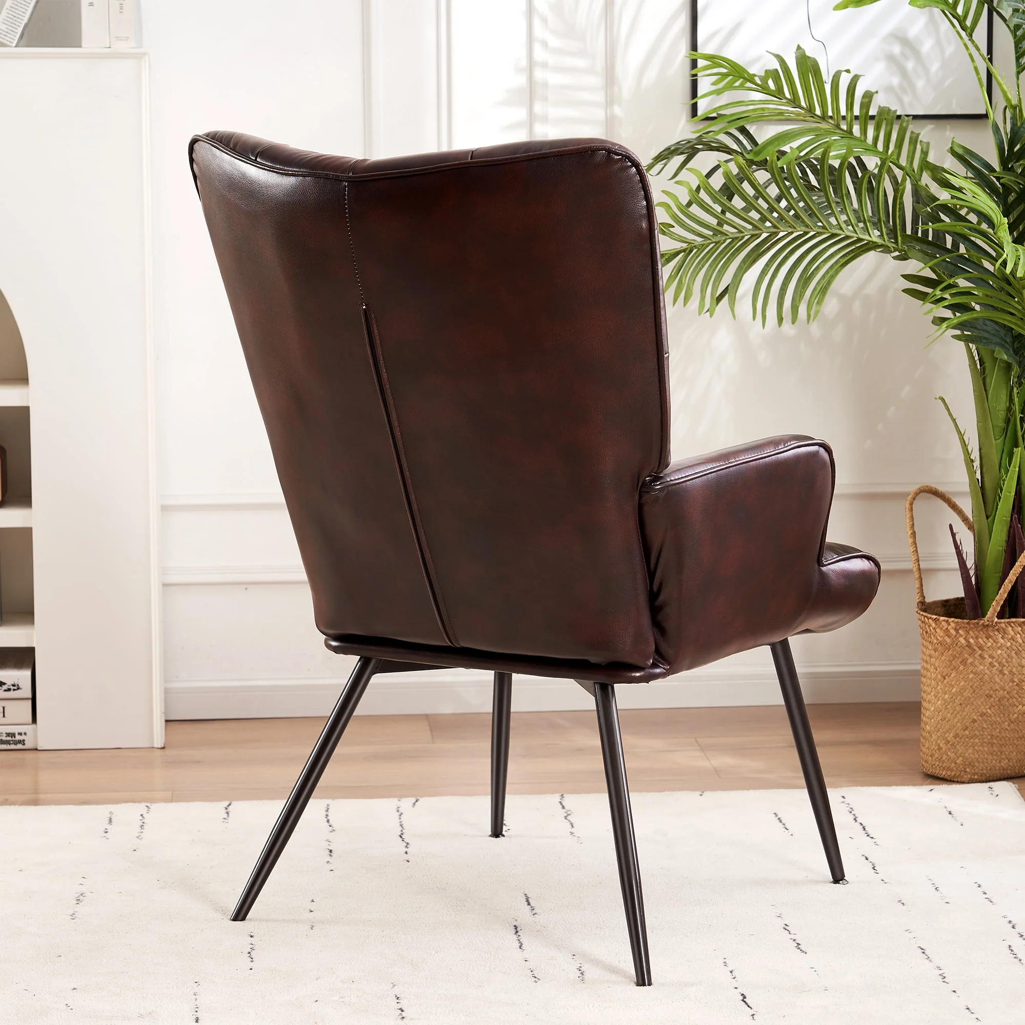 Livingroom Chair Modern Accent Chair, Faux Leather Wingback Accent Chair PU Leather Accent Chair for Home Office/Living Room/Bedroom, Maroon(Brown) Image 5