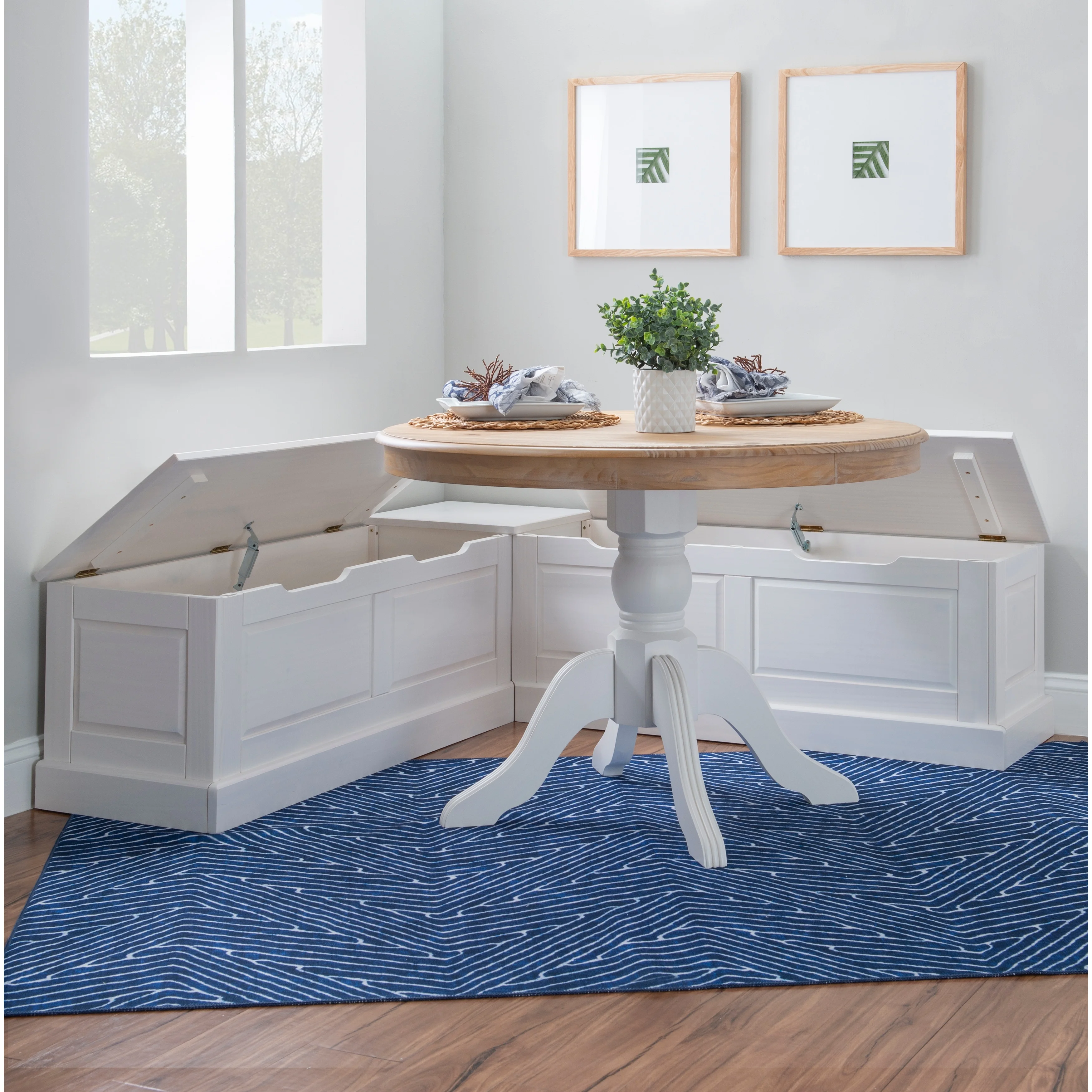 Nook Bench Collection L-Shaped Wood Farmhouse Breakfast Bench with Hidden Storage, White(White) - Image 4