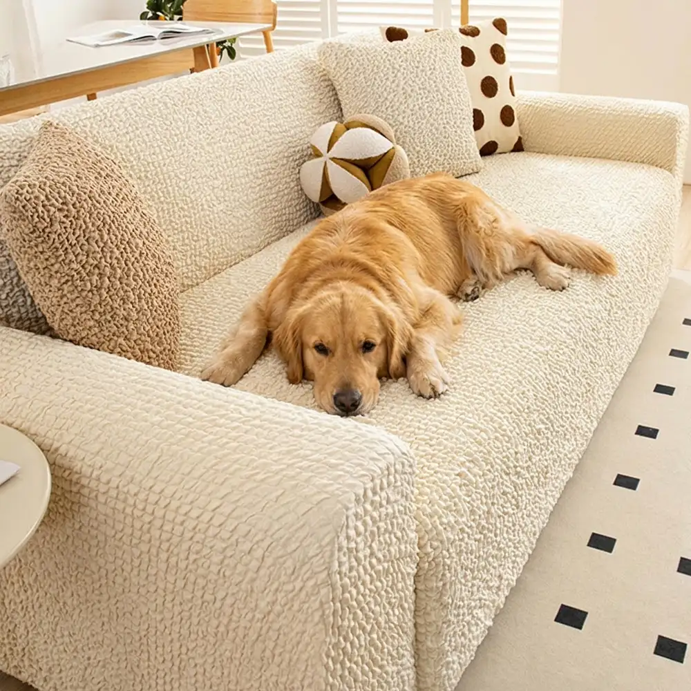 Cream Style Seersucker Breathable Stretchy Full-Coverage Magic Couch Cover