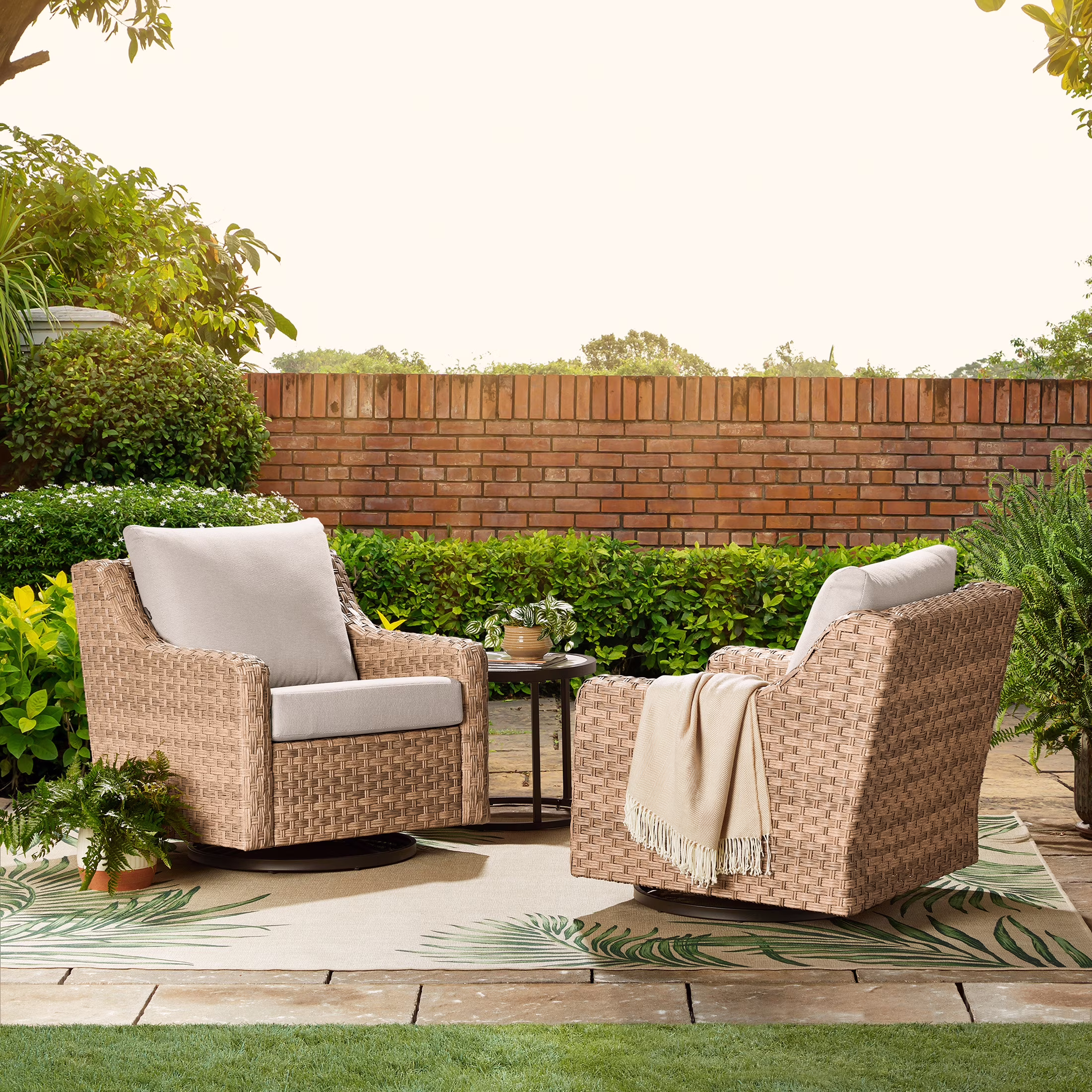 Better Homes & Gardens River Oaks Outdoor Swivel Gliders with Patio Covers, Set of 2, Natural