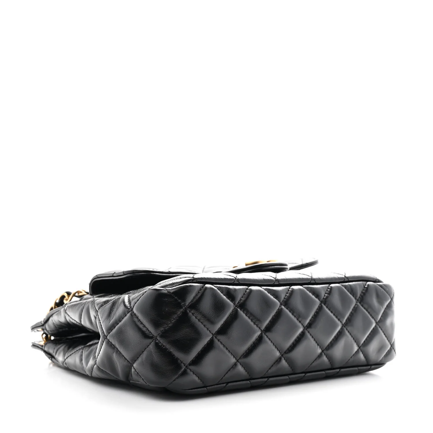 Shiny Crumpled Calfskin Quilted Wavy CC Hobo Black