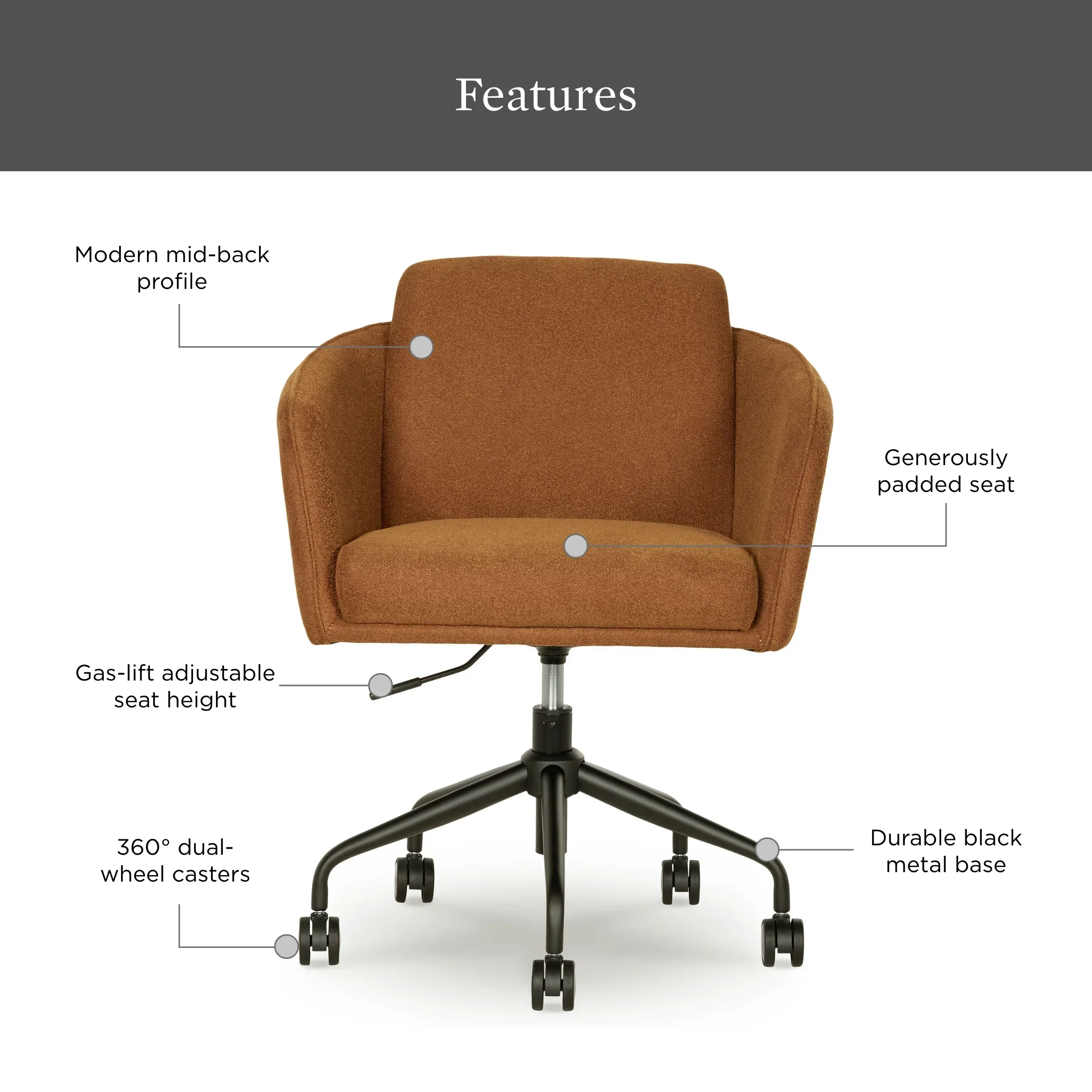 Better Homes & Gardens Juliet Office Chair, Ivory Boucle and Matte Black