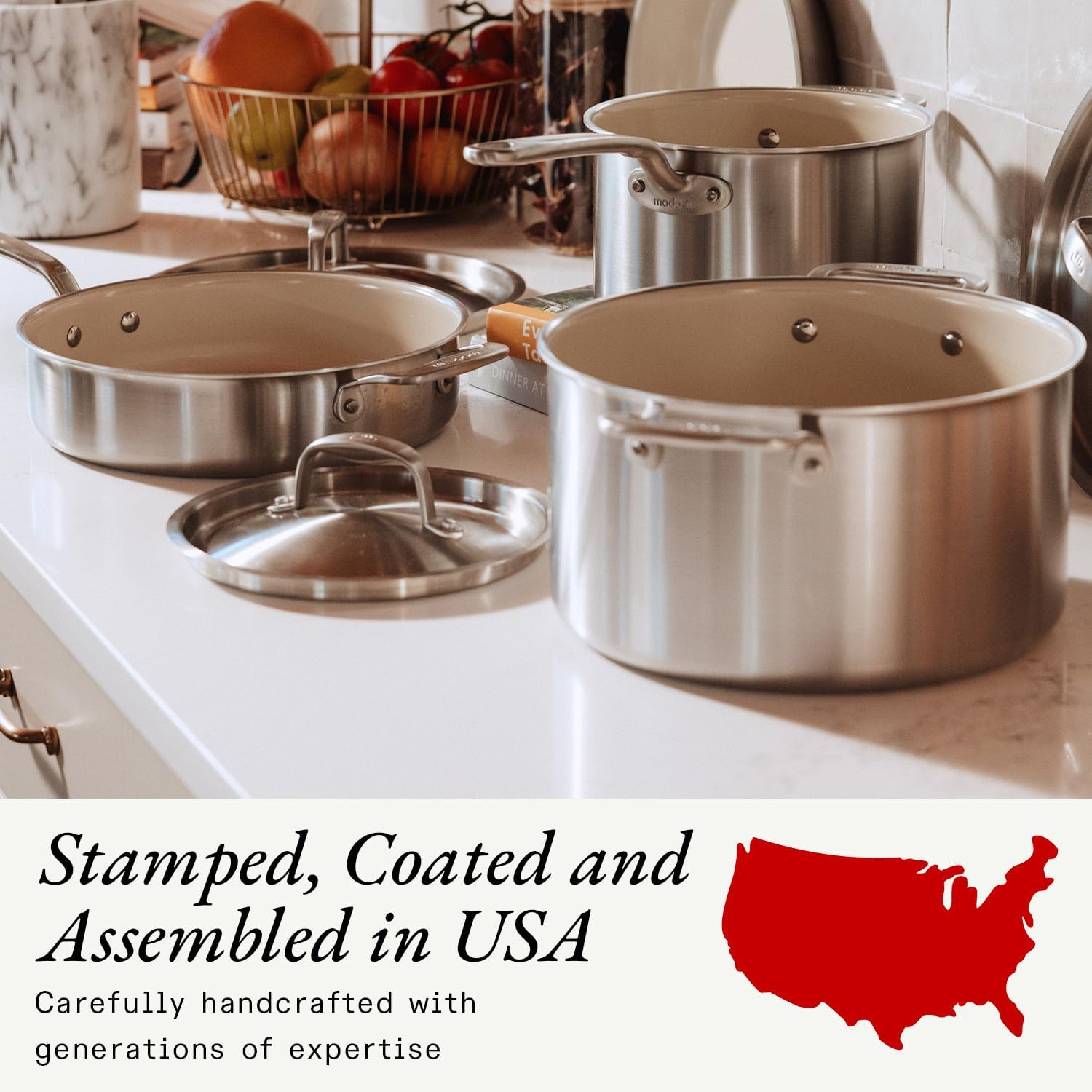 Made In Cookware | 5 Pc Ceramic Non Stick Cookware Set | 5 Ply Clad | Includes Ceramic Non Stick Frying Pan, Saucepan and Saucier with Lid | Professional Cookware