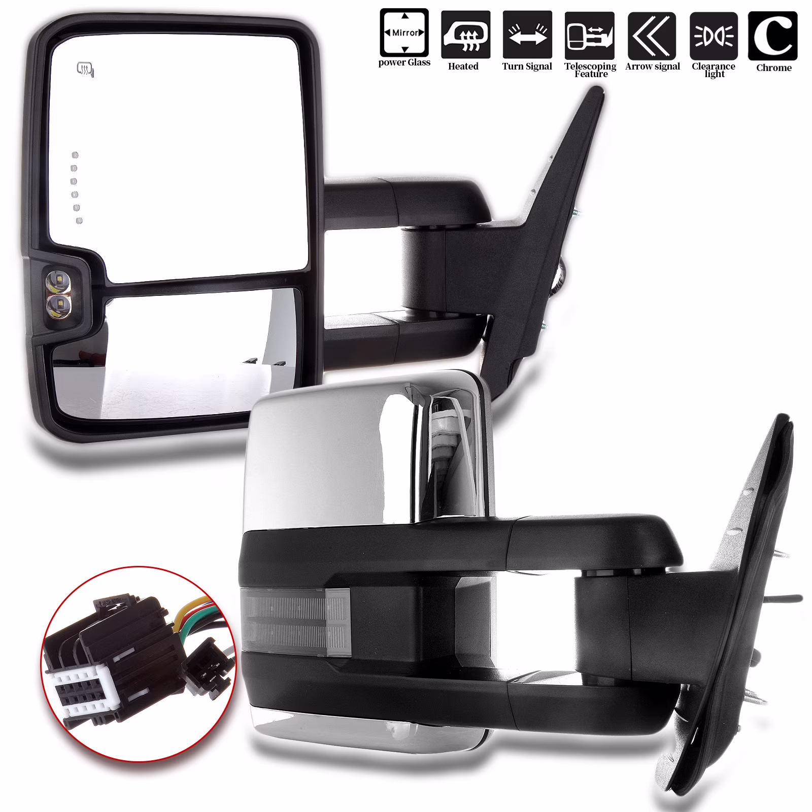 SCITOO Towing Mirrors Tow Mirrors Chrome Truck Mirrors Fit for 2007 - 2014 for Chevy Silverado for GMC Sierra (07 for New Body) with Pair LH RH Power Adjusted Heated Turn Signal Light Light