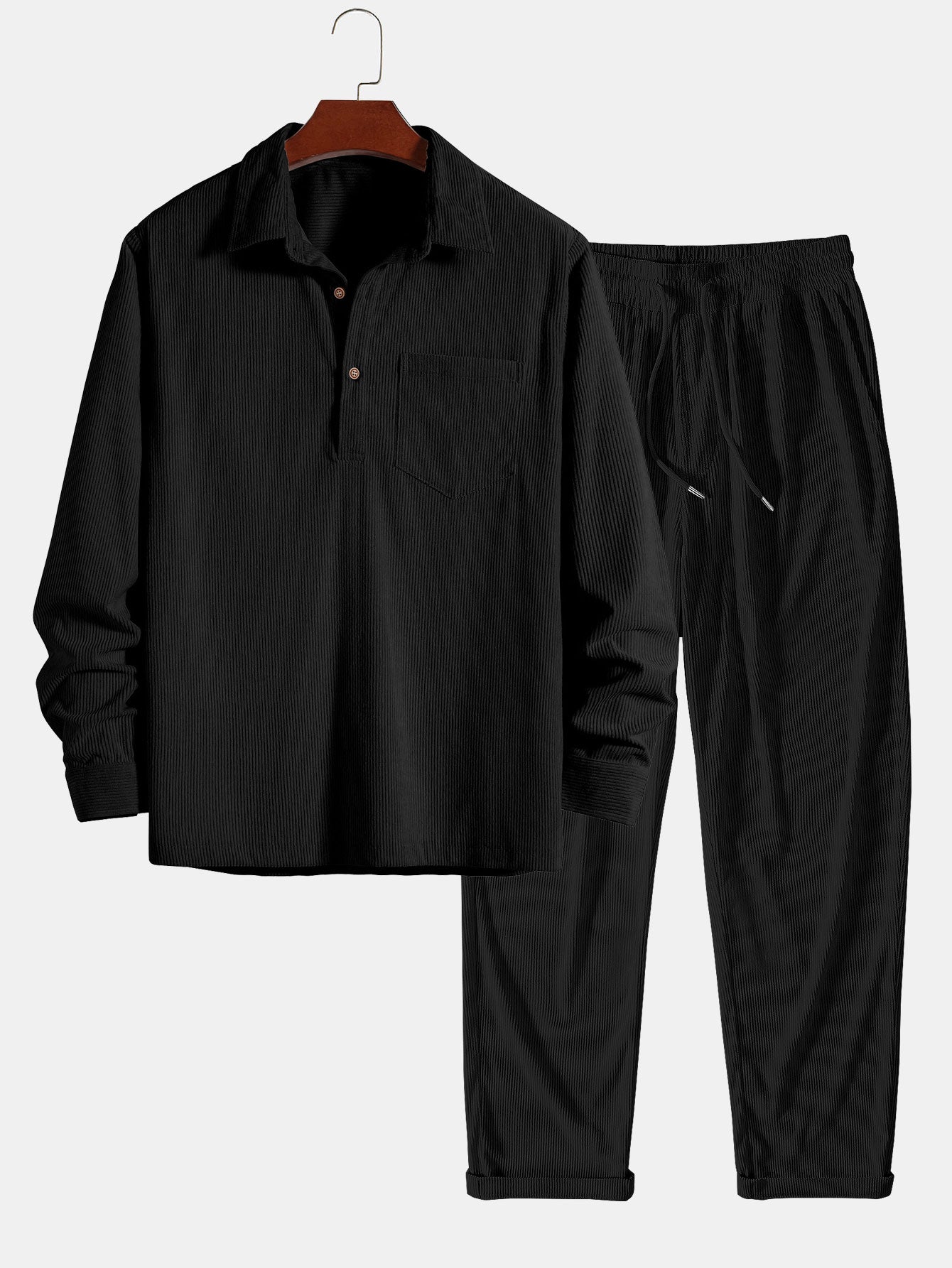 Chemise polo à manches longues en velours côtelé et pantalon droit en velours côtelé