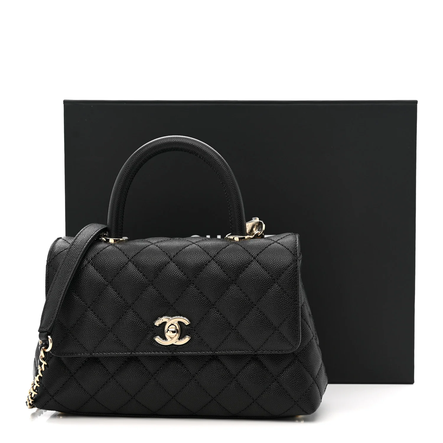 Caviar Quilted Mini Coco Handle Flap Black