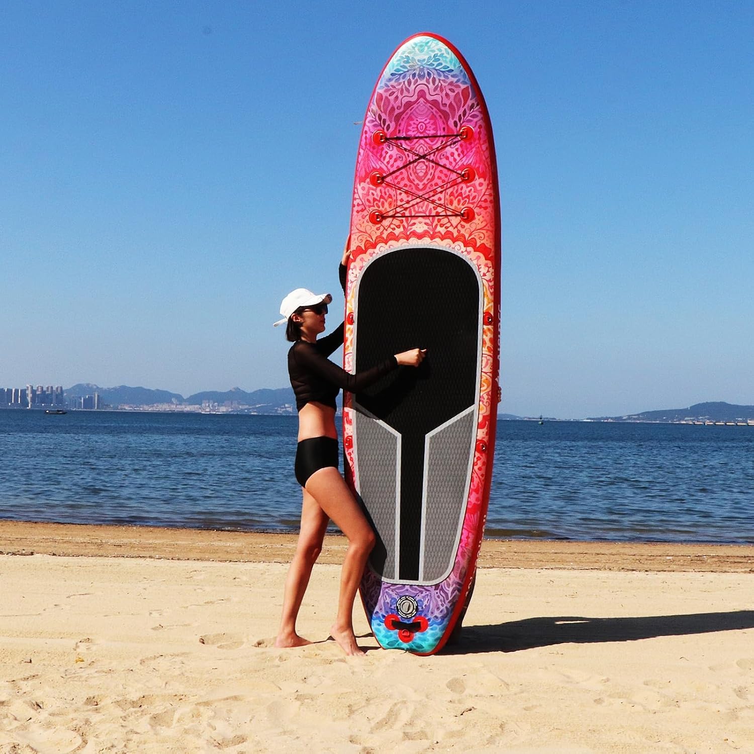 Planche de SUP gonflable large avec sac de transport, pompe à main et sac étanche de 10 L