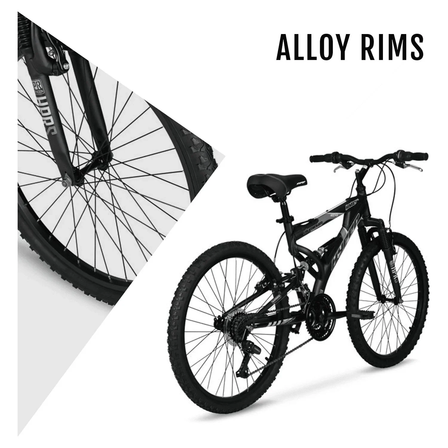 24 Hyper Bicycles Havoc Mountain Bike, Youth/Adult, Recommended Ages 10-14 Years Old, Black