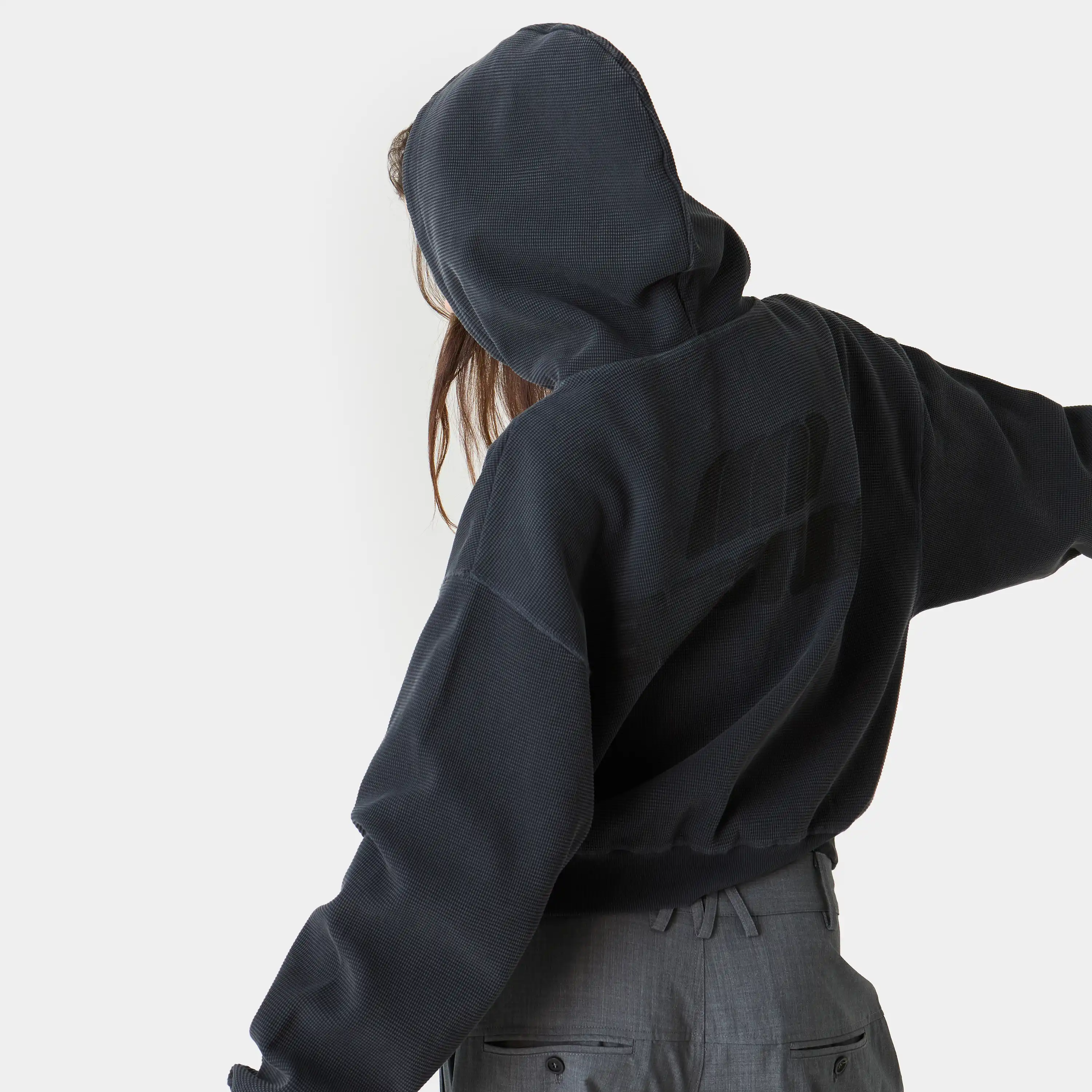Waffle Navy Croped Boxy Full Zip