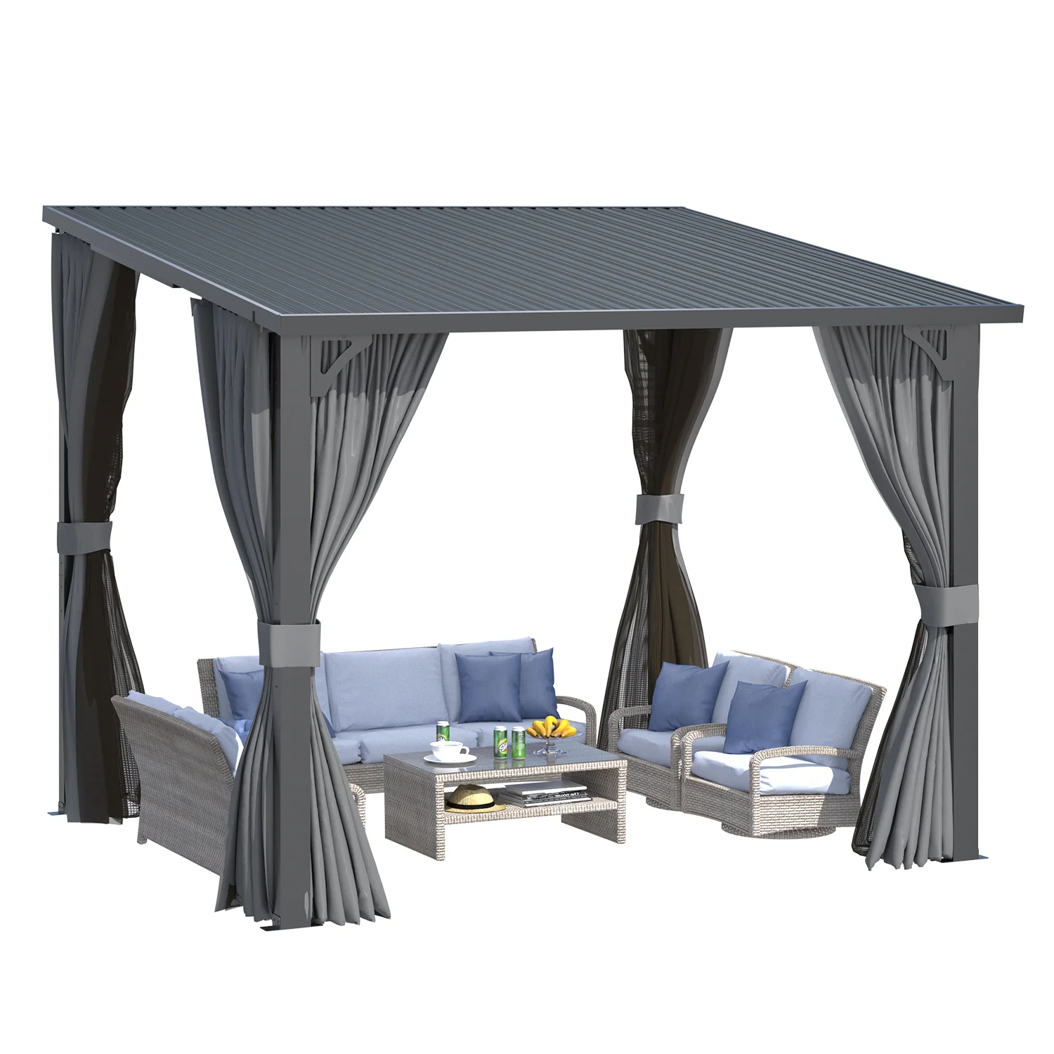 AECOJOY 10'x8' Outdoor Hardtop Metal Gazebo with Curtain and Netting