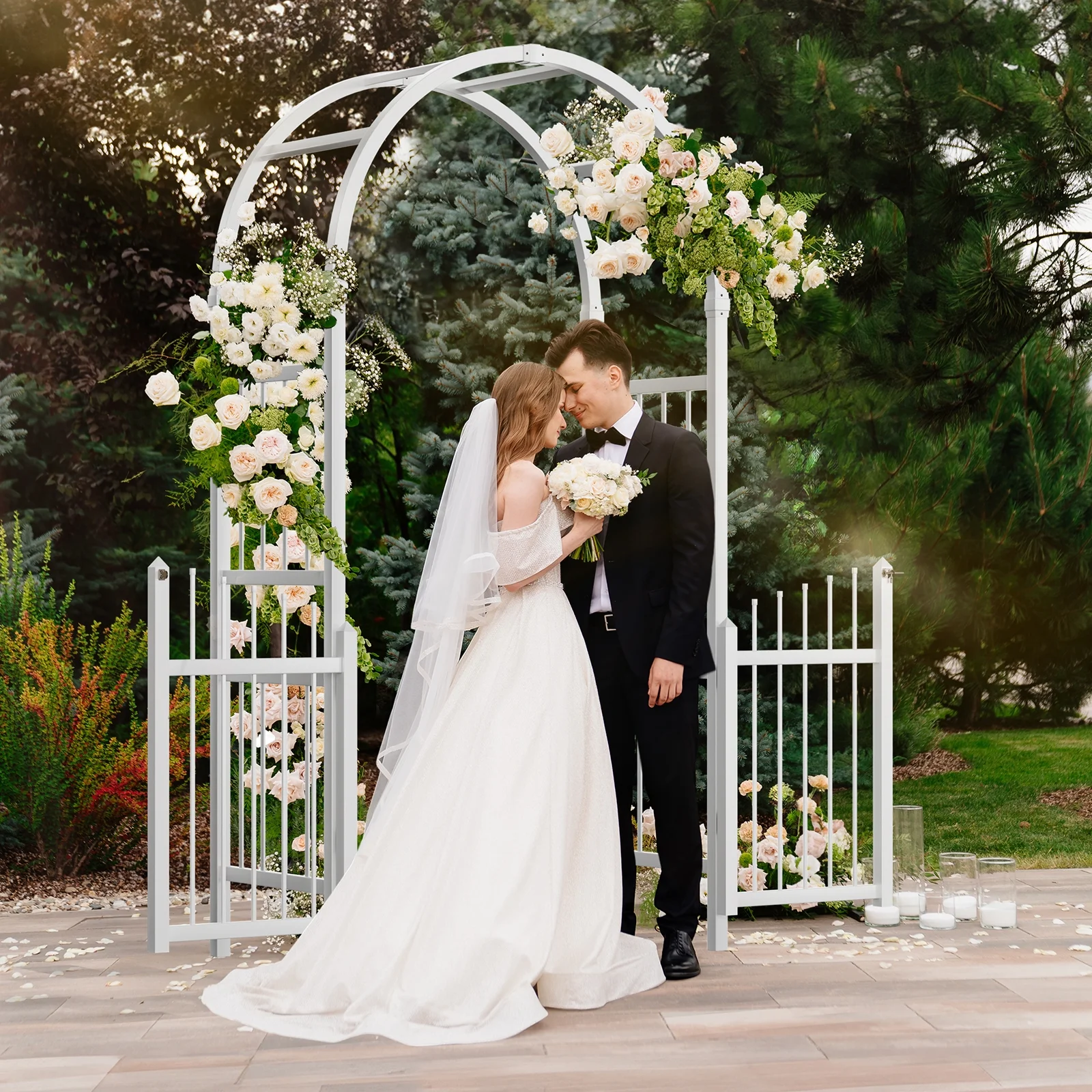 Ktaxon PVC Garden Arch 7ft Garden Arch Arbor W/ Door for Outdoor Wedding
