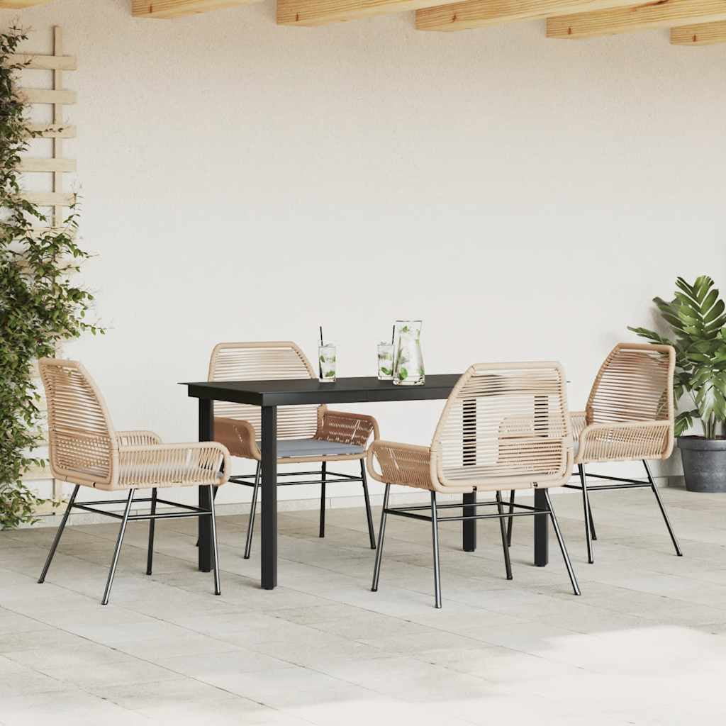 Vidaxl 7 Piece Patio Dining Set with Cushions Black Poly Rattan Glass