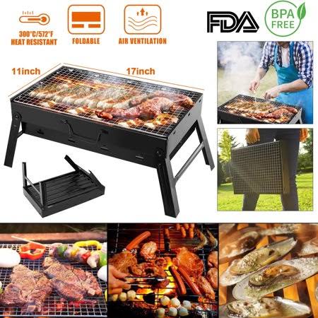 iMounTEK Portable BBQ Foldable Lightweight Smoker Charcoal Grill for Camping Picnics Garden Grilling, Size: 17.7 x 11 x 10, Black