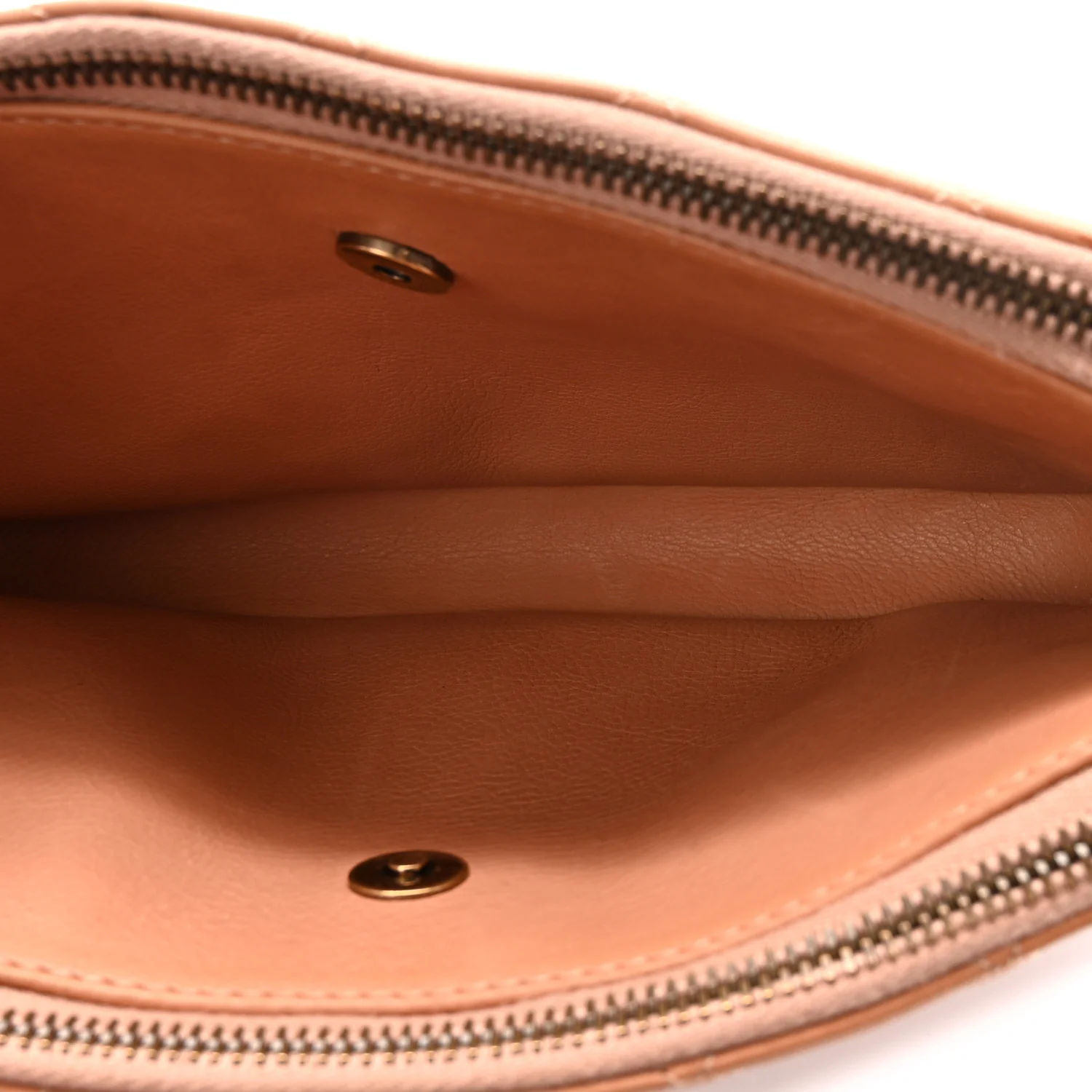 Calfskin Quilted Crown CC Double Zip Bag Beige