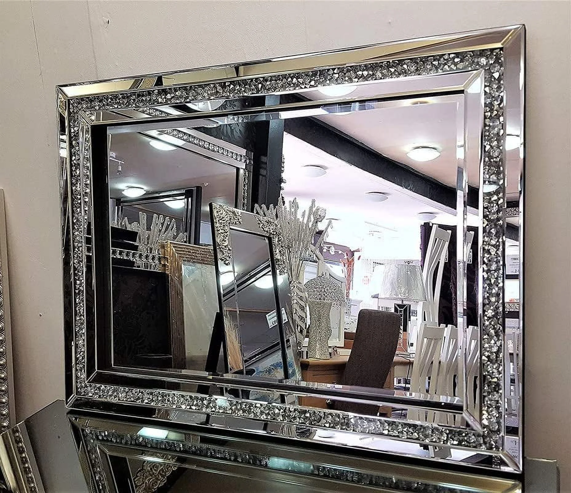 SHYFOY Rectangle Decorative Wall Mirror Crushed Diamond Vanity Mirror Wall Mounted Makeup Mirror for Home Decor