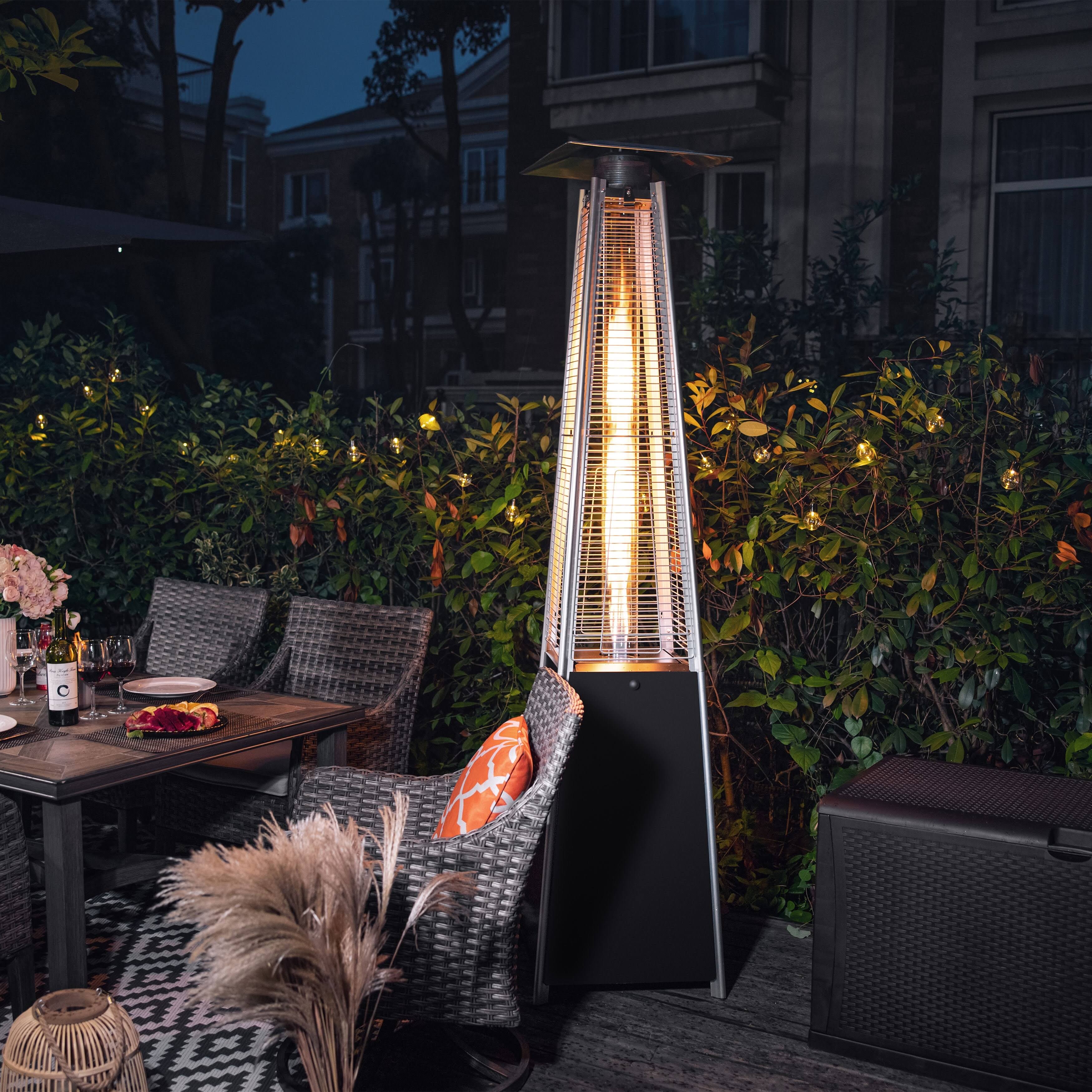 Nuu Garden Outdoor 48,000 BTU Pyramid Heater with Wheels, Size: 22.64 x 20.67 x 88.19, Black
