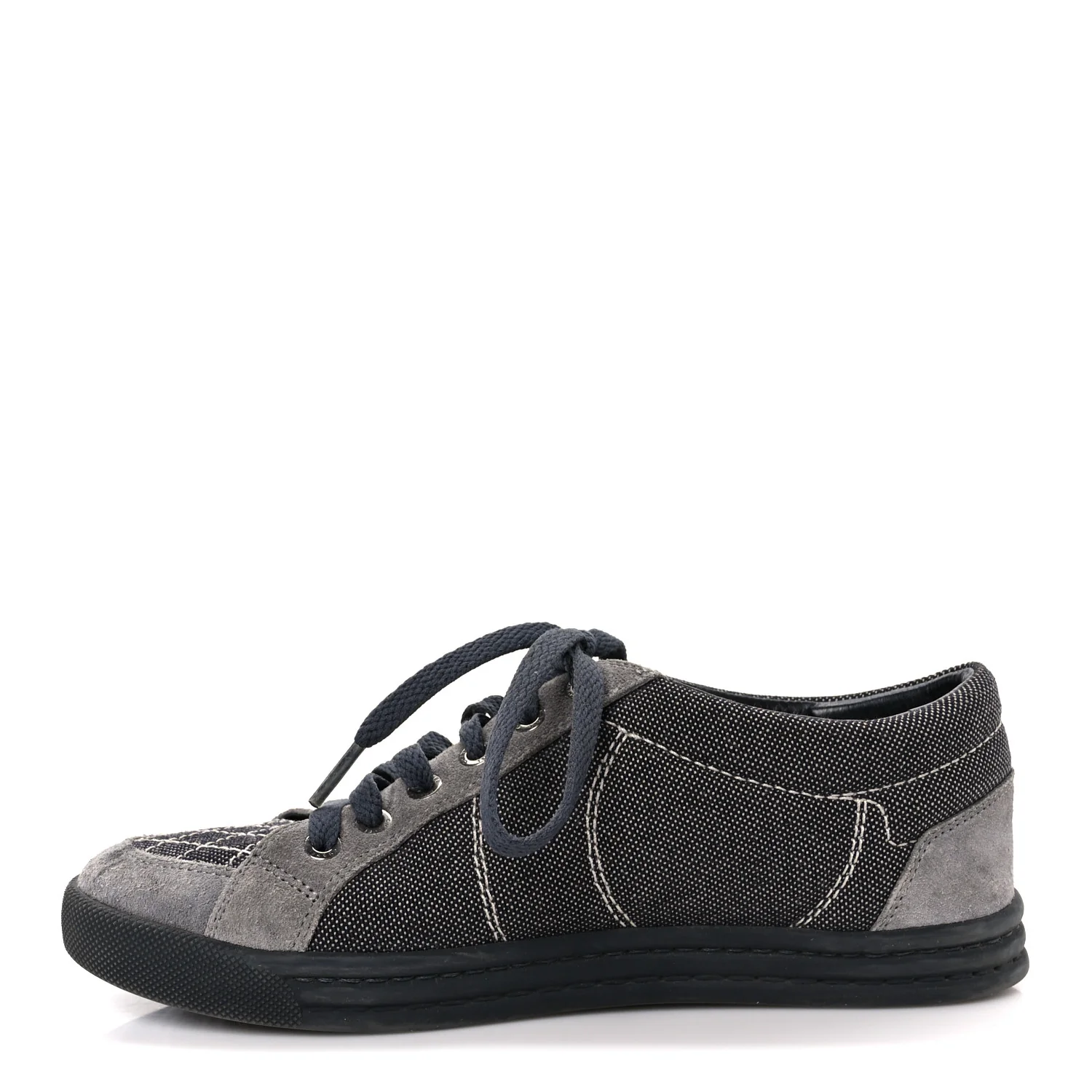 Toile Suede Calfskin CC Low Top Sneakers 36 Dark Grey