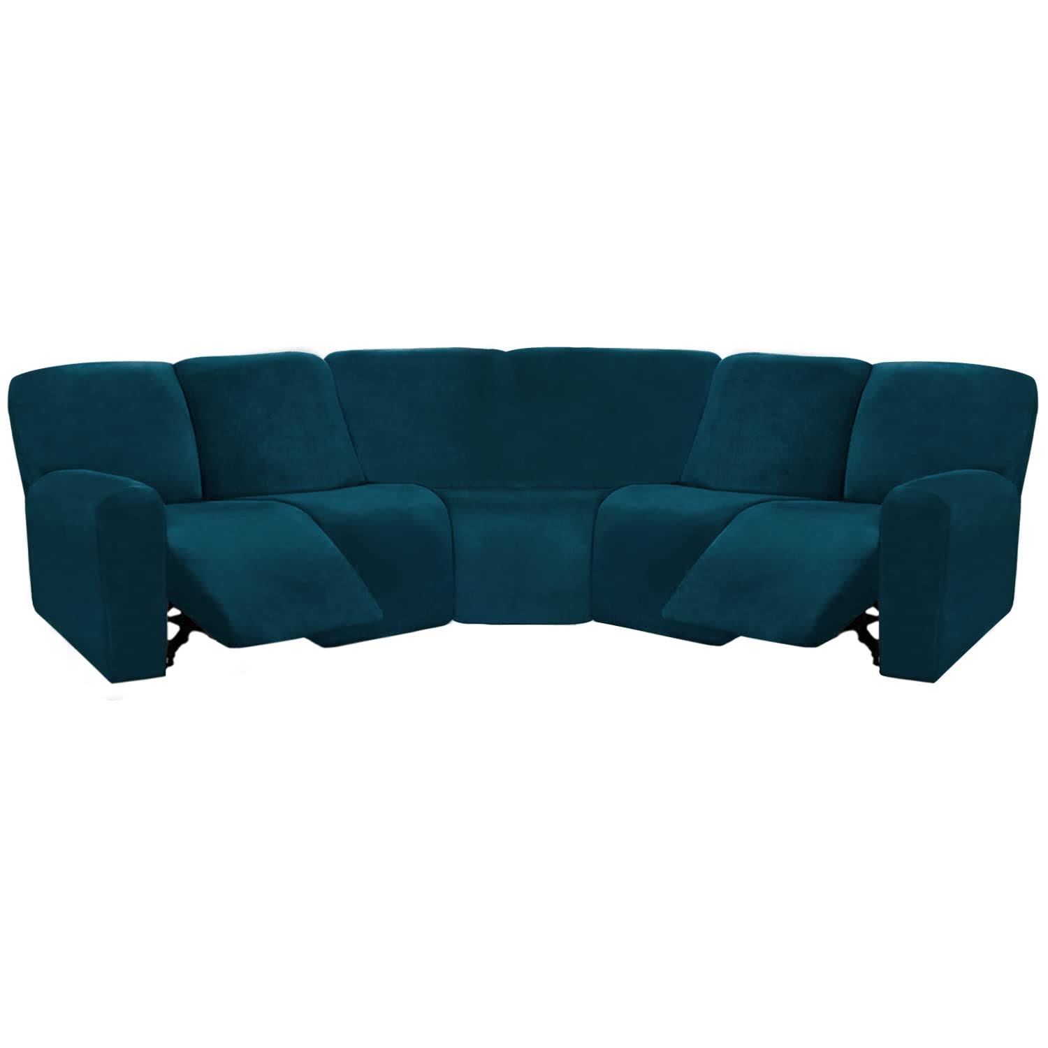 ULTICOR 7-Piece Sectional Recliner Sofa Covers, Velvet Stretch Reclining Couch Covers for Reclining L Shape Sofa, Thick, Soft, Washable (deep Teal,