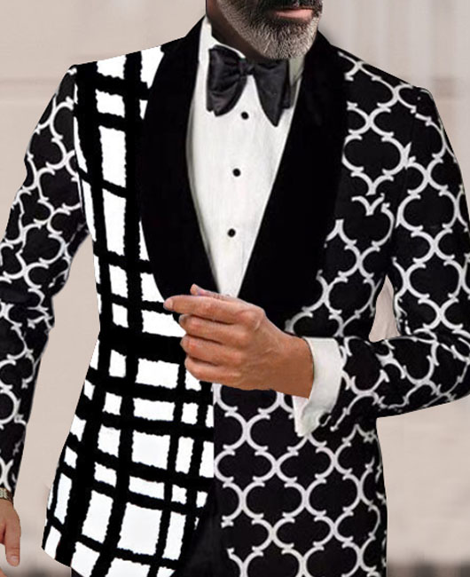 OK Elegant Blazer à col à revers patchwork noir et blanc multiple