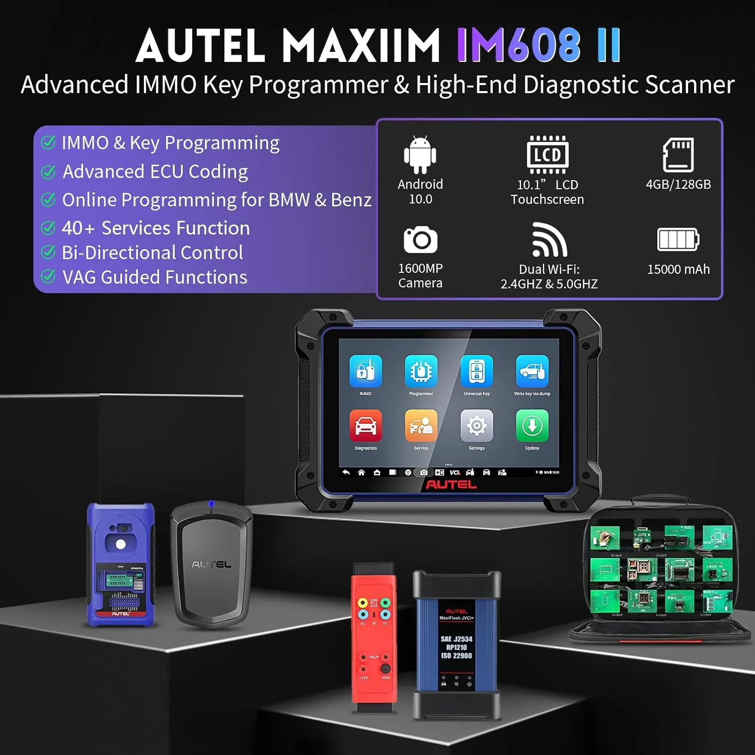 Autel Maxiim IM608 II Key Fob Car Diagnostic Scan Tool with XP400 PRO, Advanced, CANFD/Doip, with Free MKPA - KIT, G - BOX2 & APB112