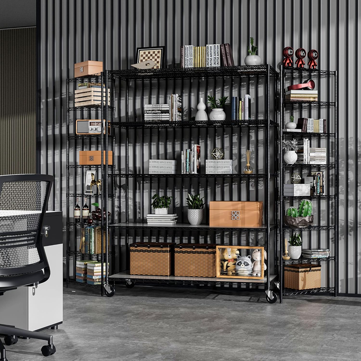 5 Tier 7500lbs Capacity NSF Metal Shelf Wire Shelving Unit, Heavy Duty Adjustable Storage Rack with Wheels & Shelf Liners for Commercial Grade Utility Steel Storage Rack, Black - 82