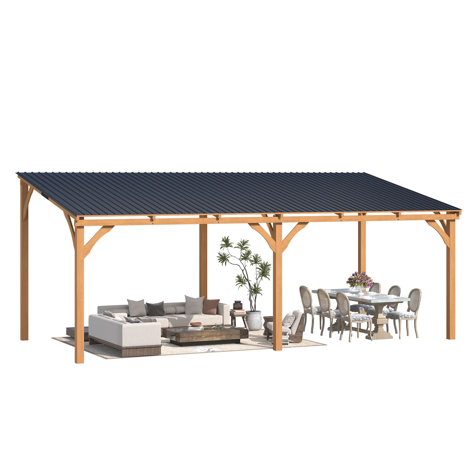 AECOJOY 20' x 10' Outdoor Wooden Gazebo, Patio Lean to Hardtop Pergolas and Gazebos