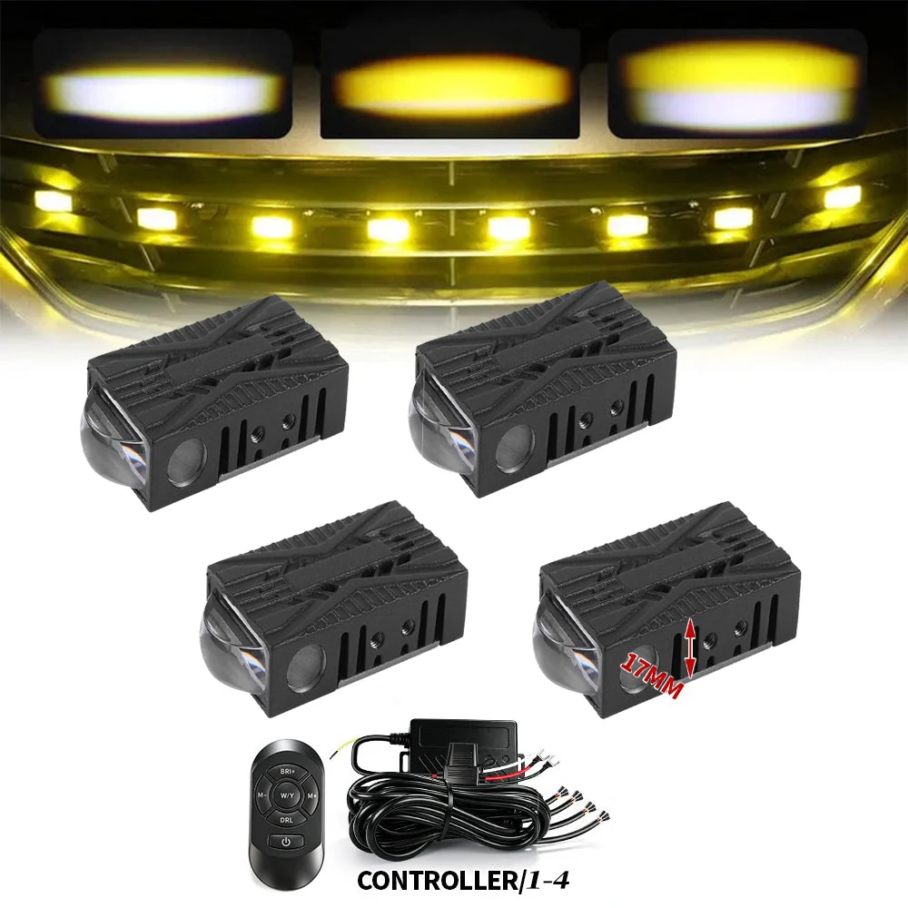 Multi-Mode Smart Control Module LED Grille Light Kit 17mm 1-to-4/6 Dual-Color White/Yellow LED System with Custom Brackets for Offroad Truck UTV