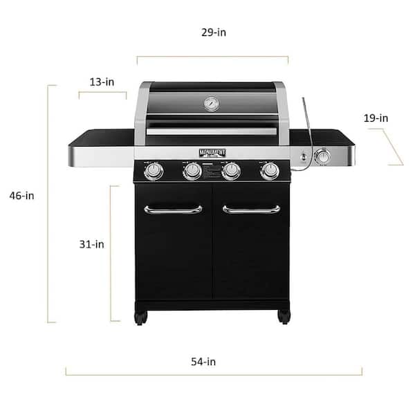 4-Burner Propane Gas Grill in Black with ClearView Lid. LED Controls. Side Burner and USB Light