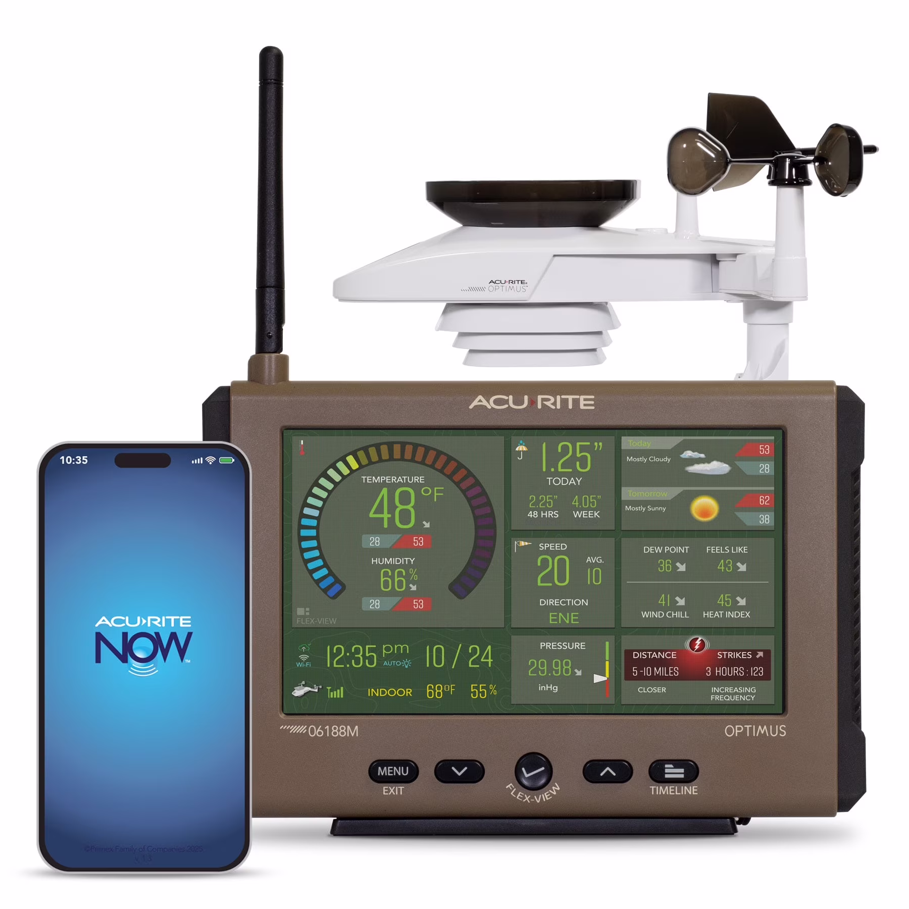 Acurite Optimus Weather Station with Wi - Fi HD Display, Lightning Detection, Indoor/Outdoor Temperature & Humidity, Wind, and Rainfall (01216MCB)