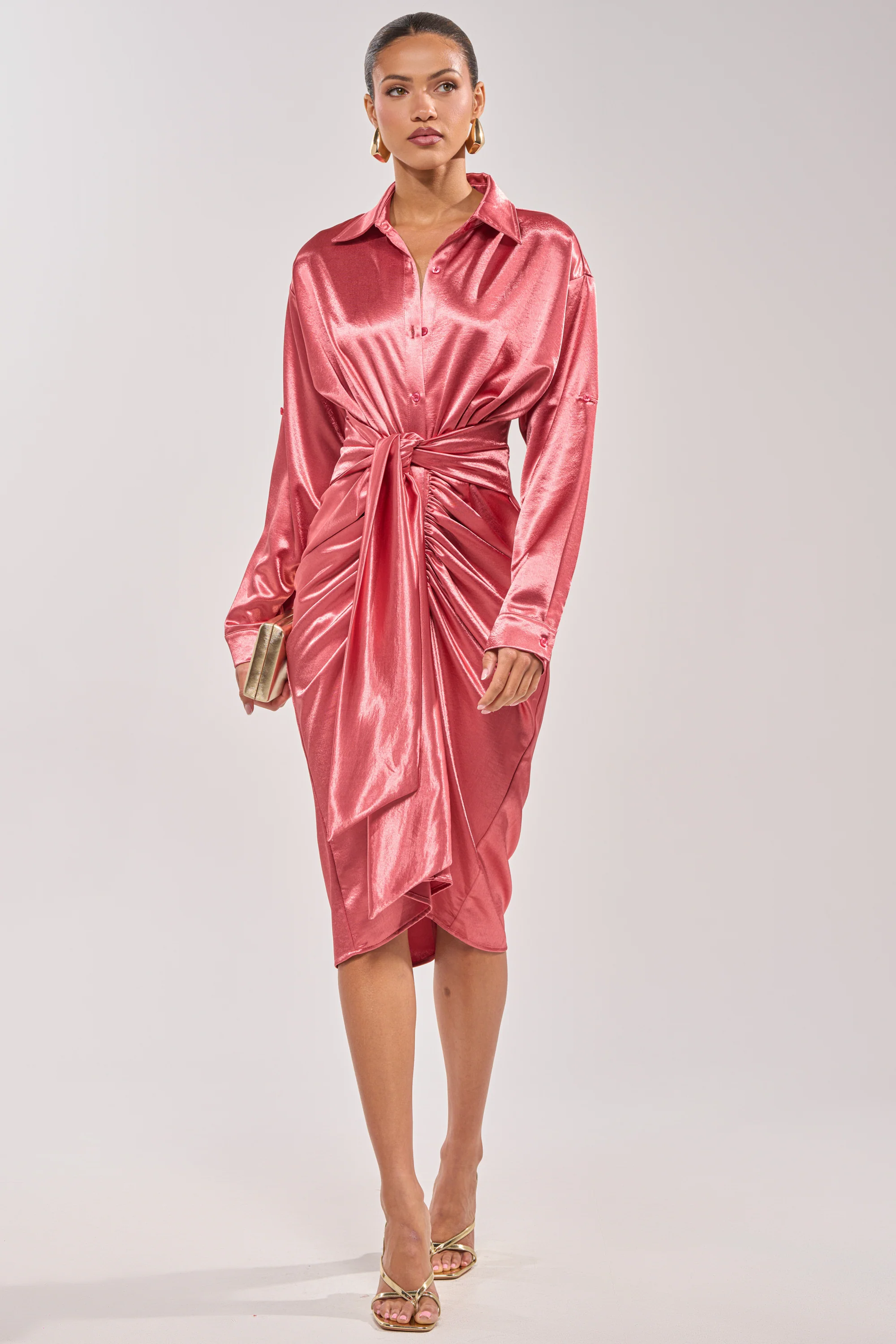 WITH LOVE COLLARED SATIN MIDI DRESS - Akira Store