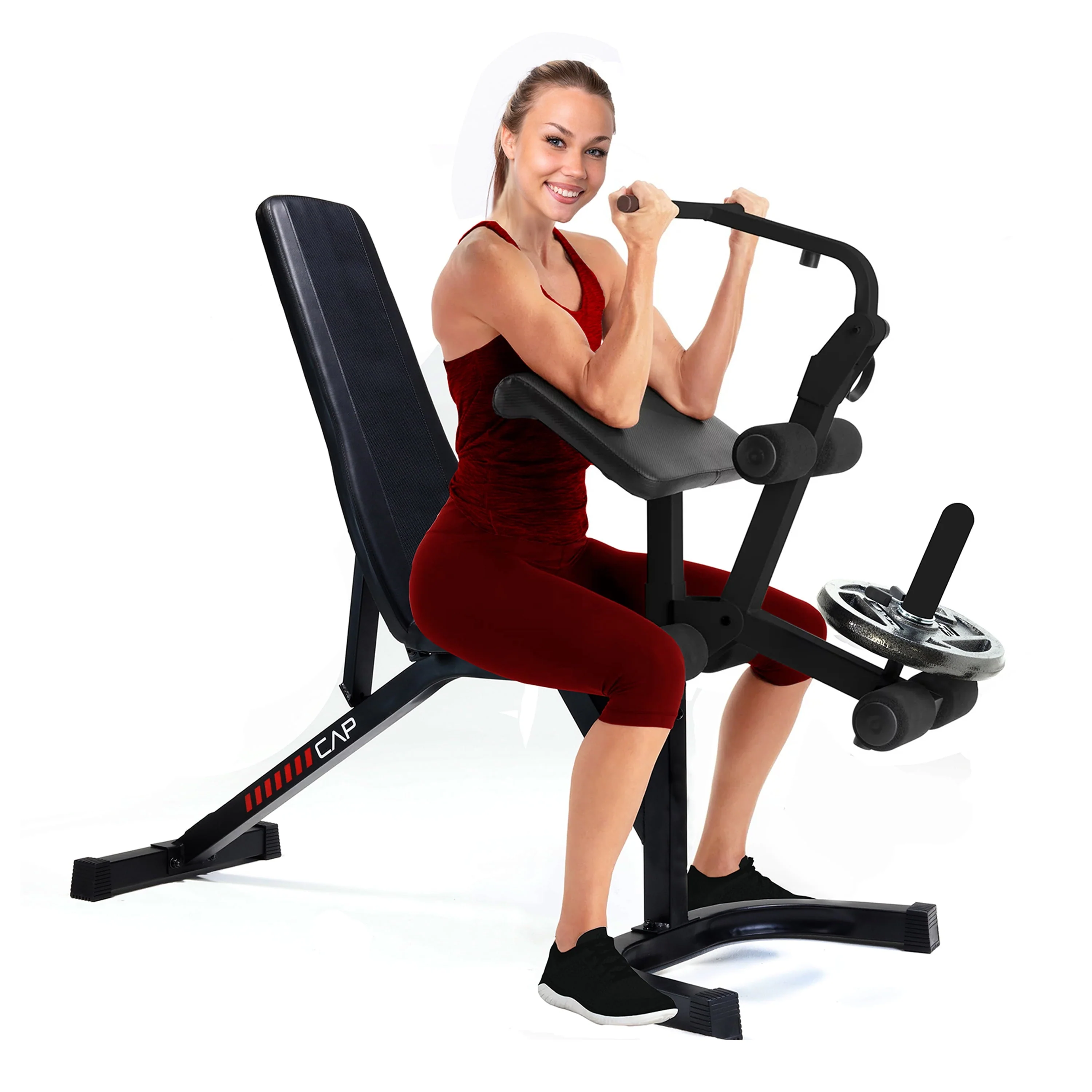 CAP Deluxe Adjustable Utility Weight Bench with Preacher Curl and Leg Press Attachment Image 4