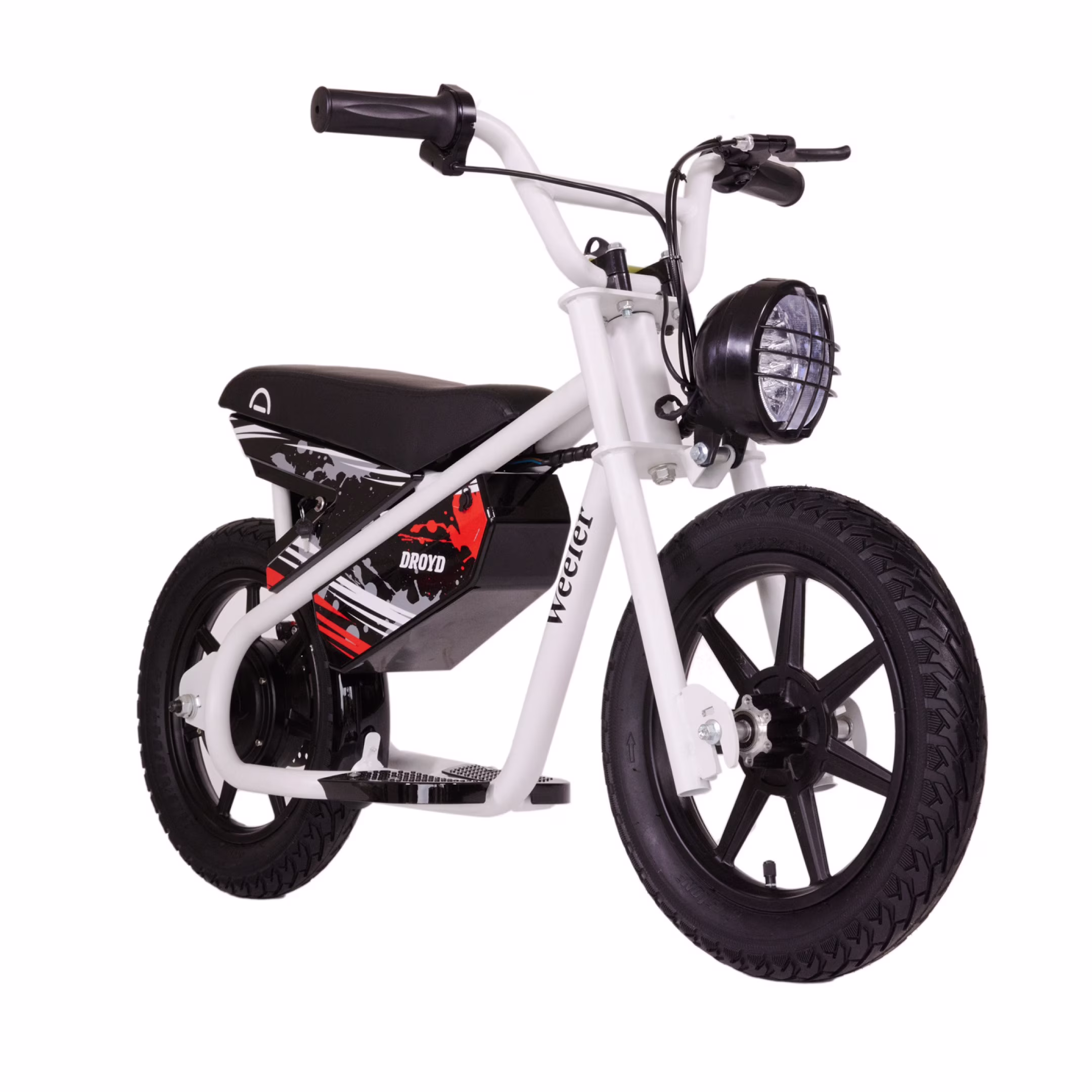Weeler Electric Mini Bike 24V 8Ah Battery, 6 10 MPH, Up to 8 Miles, LED Lights, Kids Ages 6+(White)
