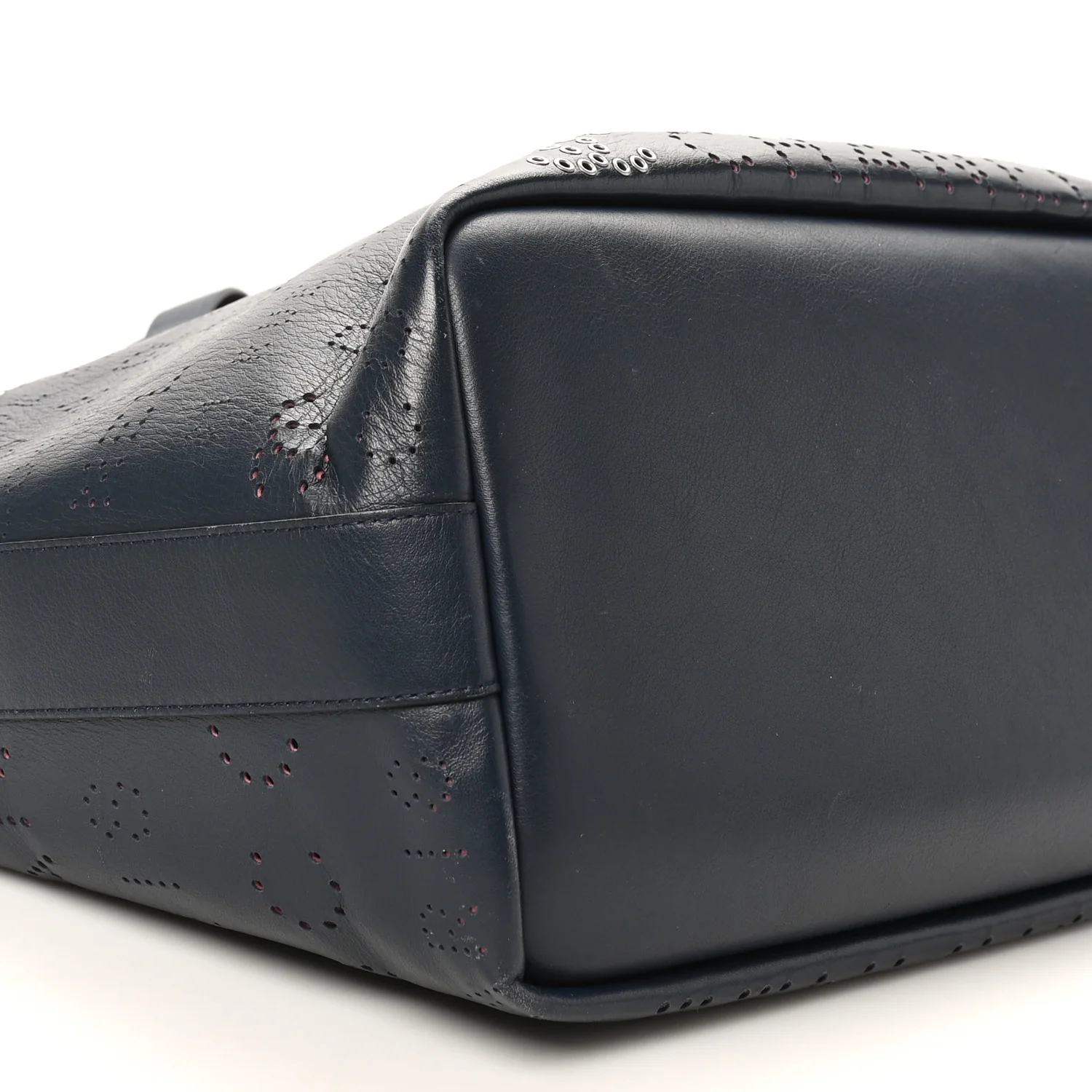 Calfskin Tweed Small Logo Eyelets Shopping Tote Navy Blue