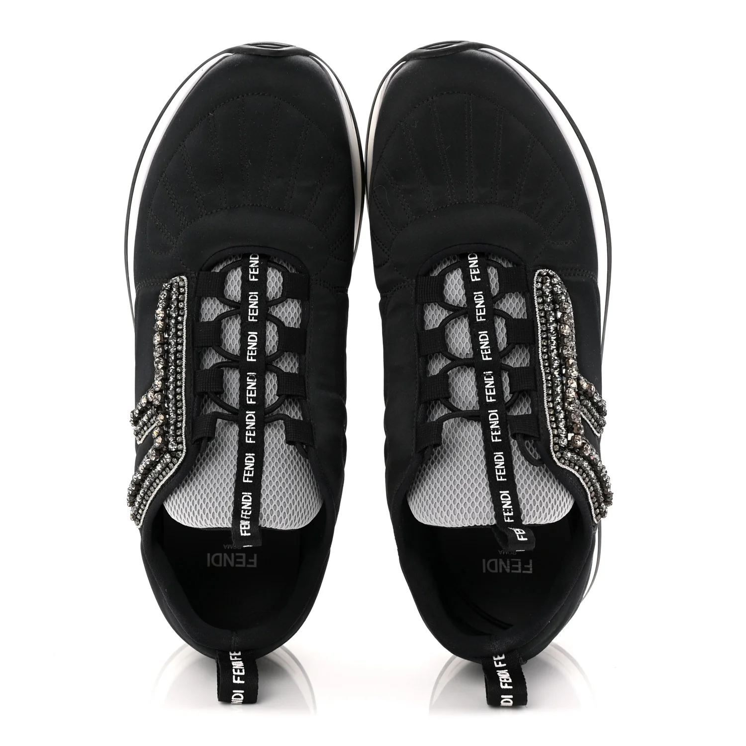 Stretch Satin Crystal Embellished FFreedom Sneakers 38 Black