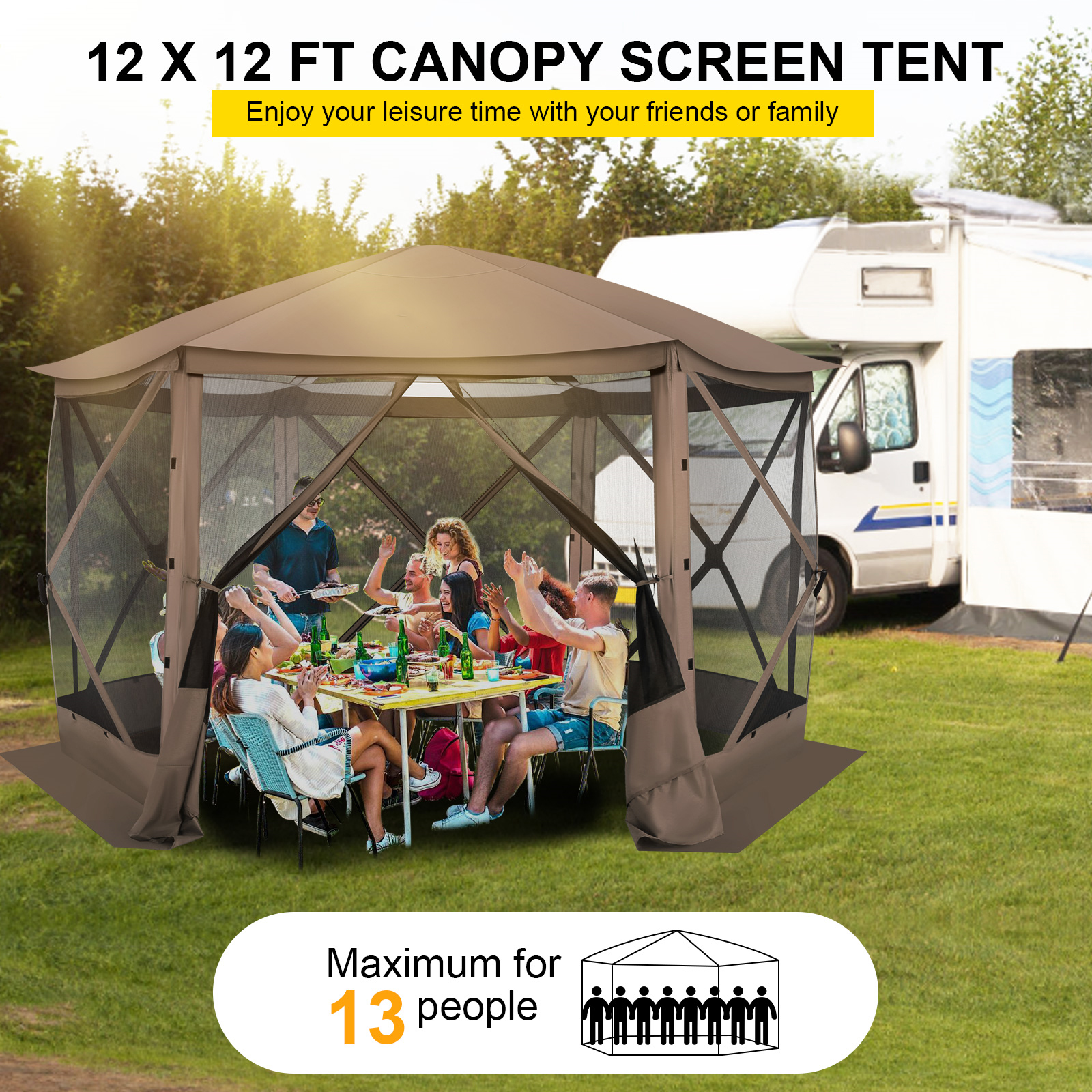 12x12 Pop up Gazebo Screen Tent Screen House for Camping,Starry Sky Gazebo with Removable Roof, Outdoor Screened Gazebo without Sidewalls, Portable Hub Tent with Carry Bag and Ground Stakes(12 x 12) - Image 2