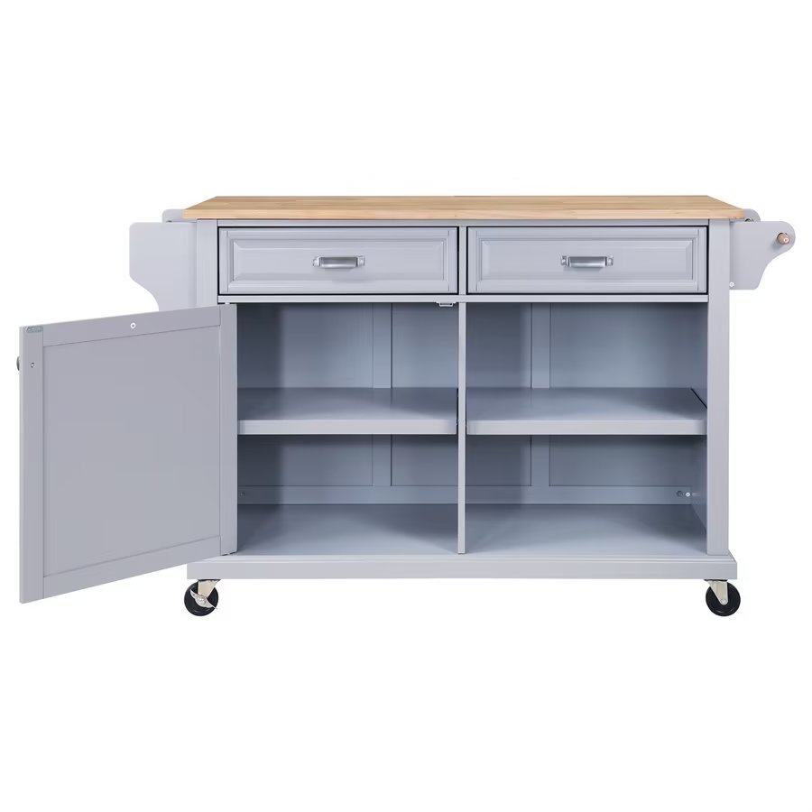 Rolling Kitchen Island with Storage, Utility Kitchen Trolley with Drop-Leaf Countertop, Mobile Kitchen Cart with 2 Drawers, 2 Cabinets and Adjustable Shelves for Dining Room, Kitchen(Gray) - Image 4