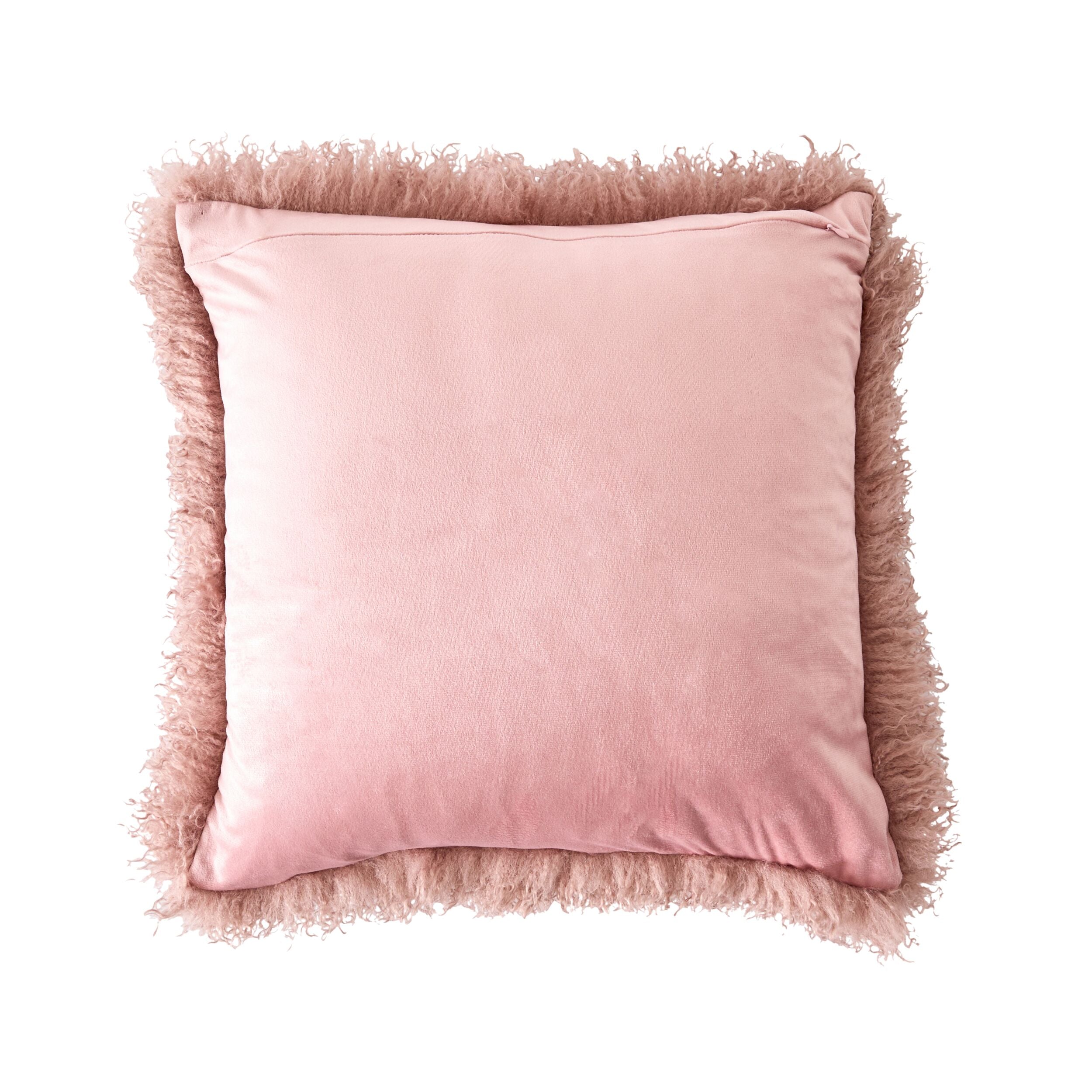 Faux Mongolian Fur and Velvet Cushion Rose Smoke 45x45cm