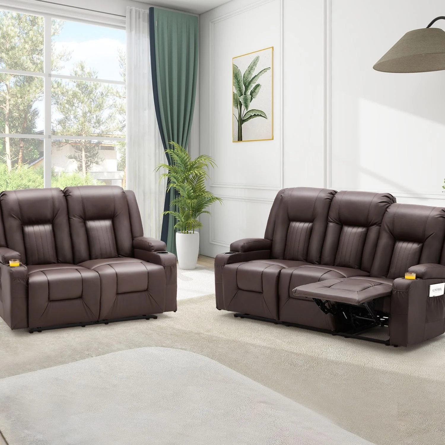 AECOJOY 3 Seater Reclining Sofa with 2 Cup Holders&Side Pockets, Brown