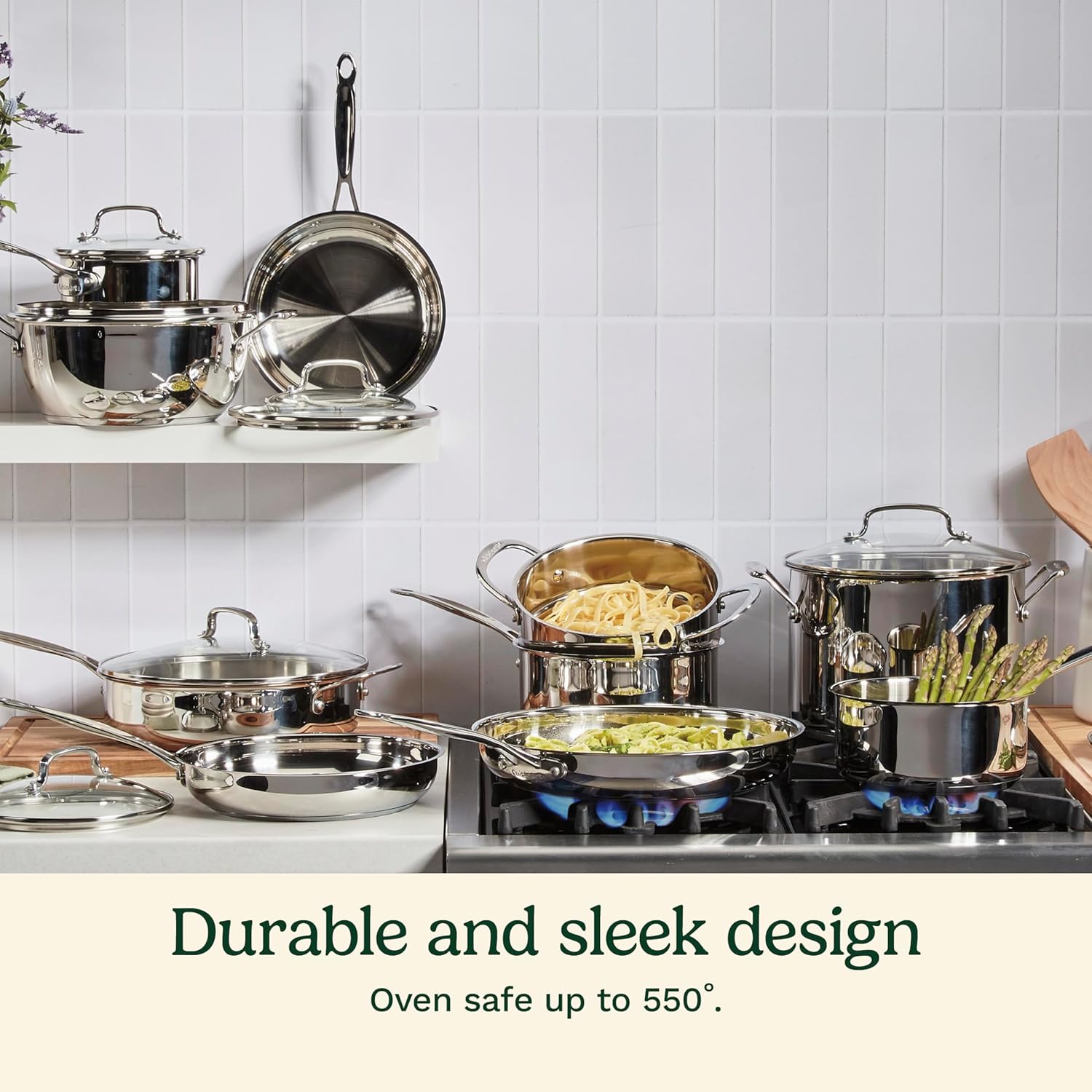 Cuisinart 17-Piece Stainless Steel Cookware Set, Chef's Classic Steel Collection with Pure Aluminum Core for Quick and Even Heat, Cool Grip Handles, Dishwasher Safe, 77-17N