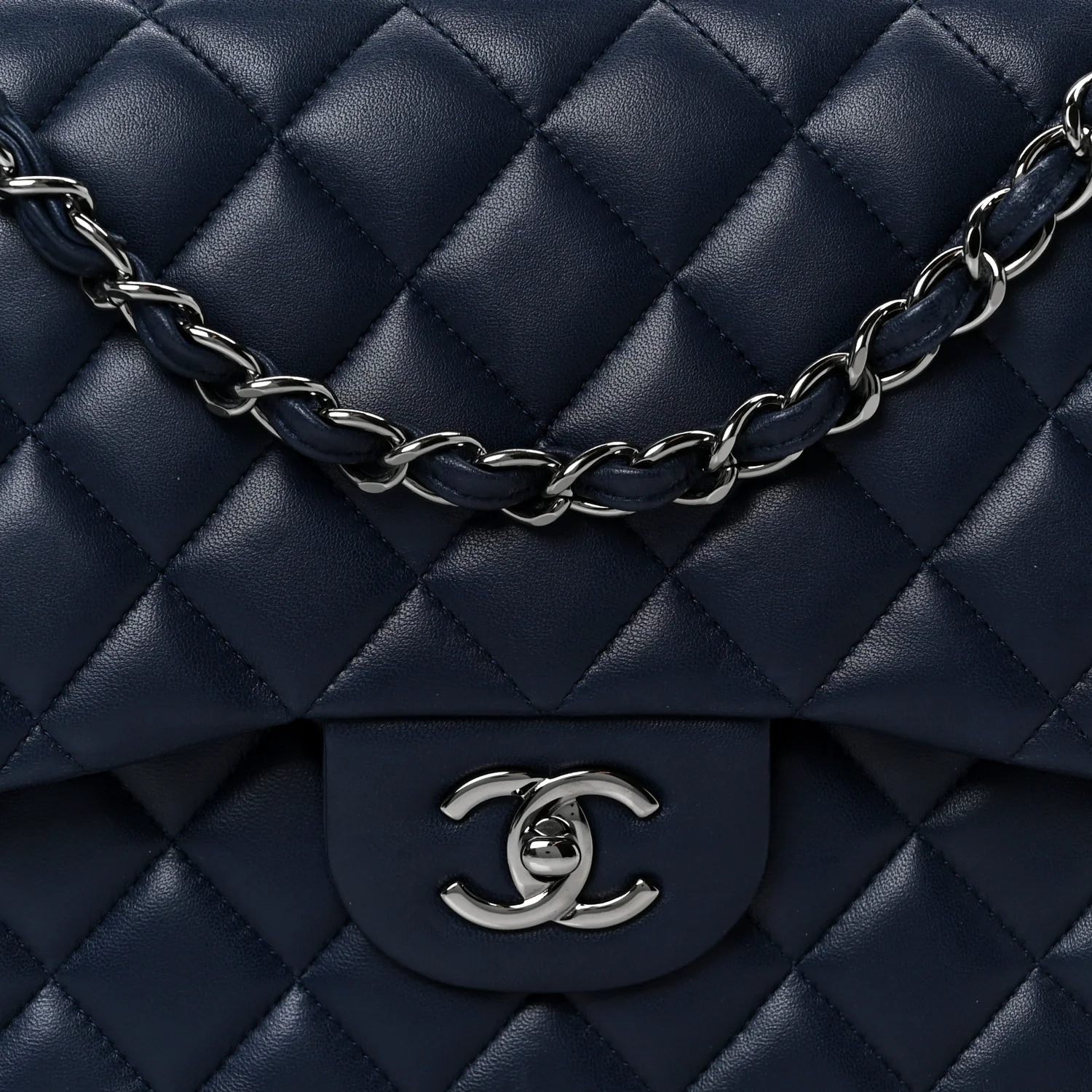 Lambskin Quilted Jumbo Double Flap Navy