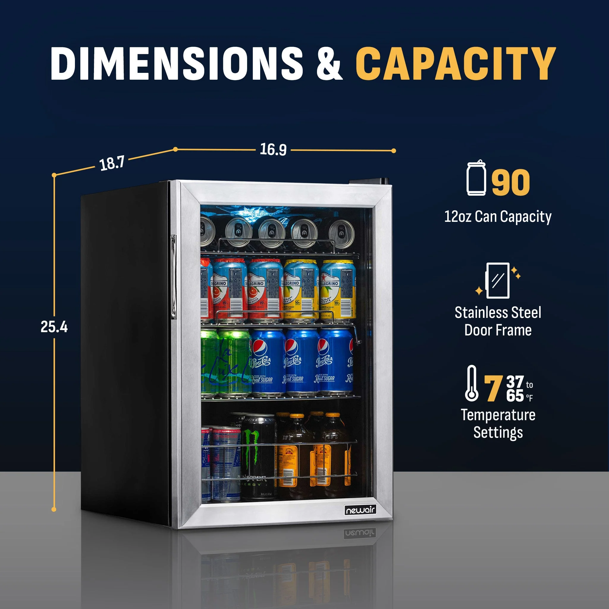 Newair 90-Can Freestanding Stainless Steel Beverage Fridge -17