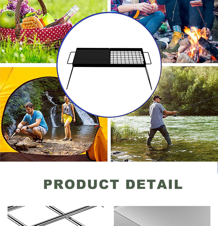Modern Heavy Duty Steel Powder Coated Folding Camping Cooking Grate Over Fire Pit Campfire BBQ Grill