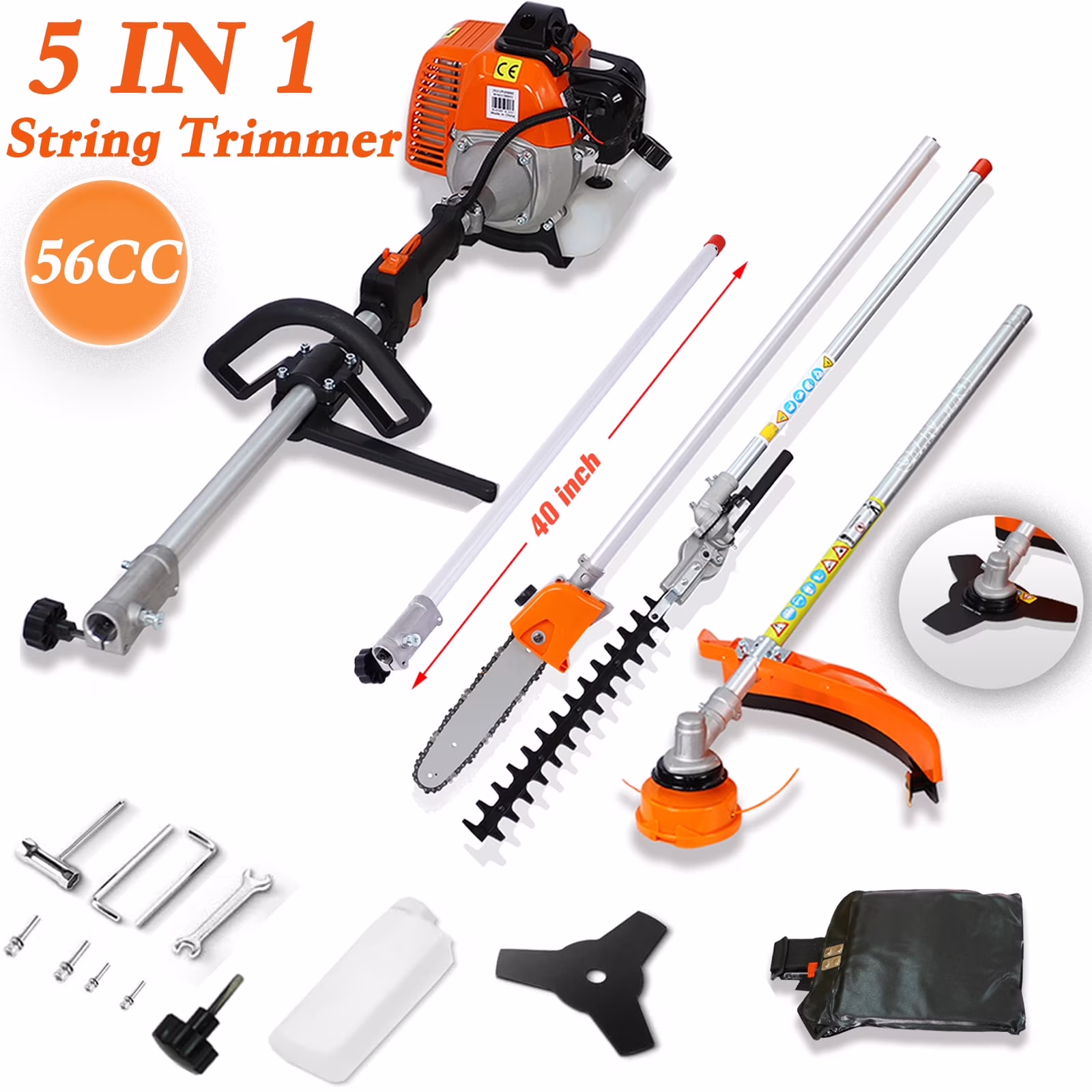 POWANLI 4-in-1 Multi-Functional Trimming Tool,56CC 2-Cycle Gas Garden Tool System with Pole Saw, Hedge Trimmer, Grass Trimmer, Brush Cutter - EPA Compliant