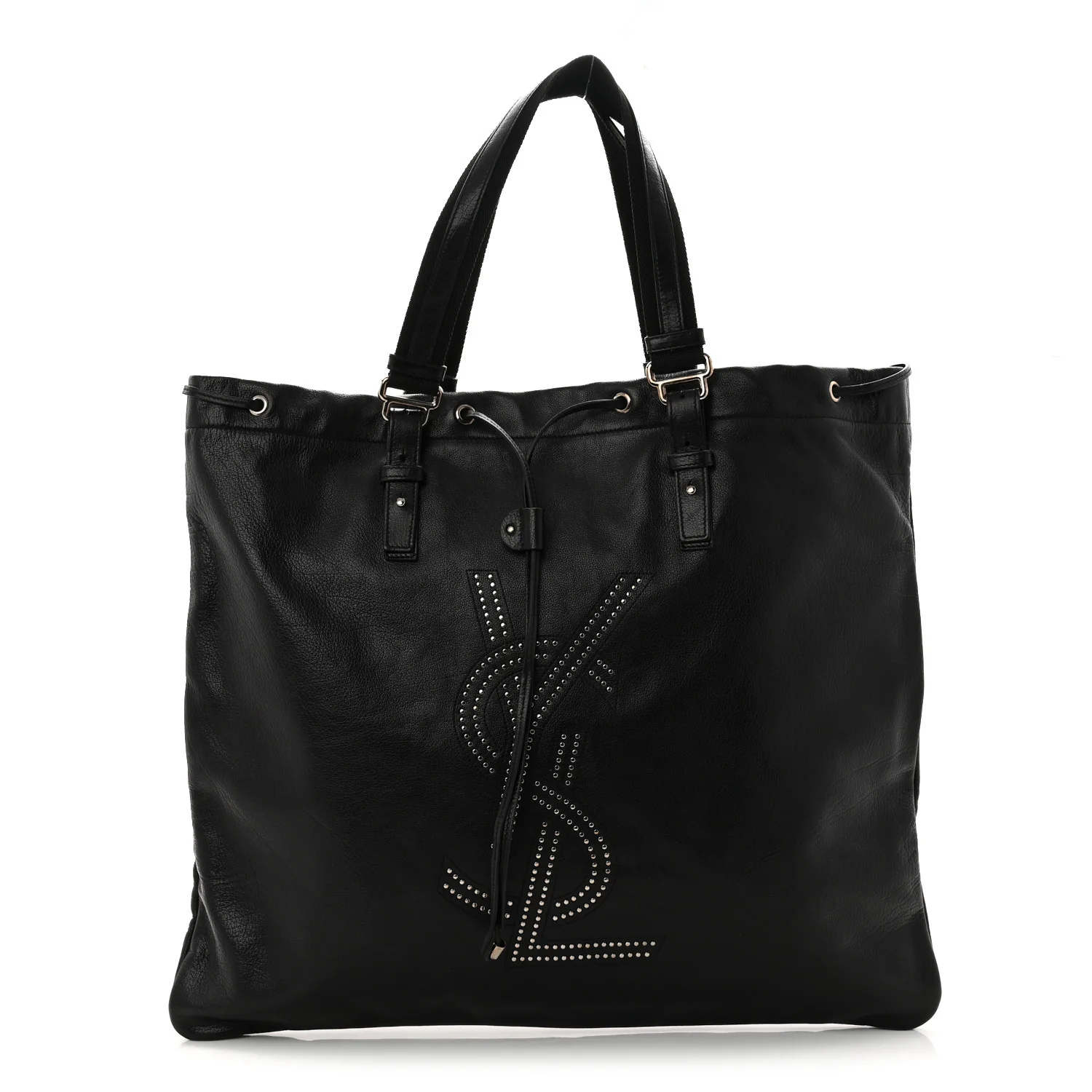 Calfskin Studded Drawstring Tote Black