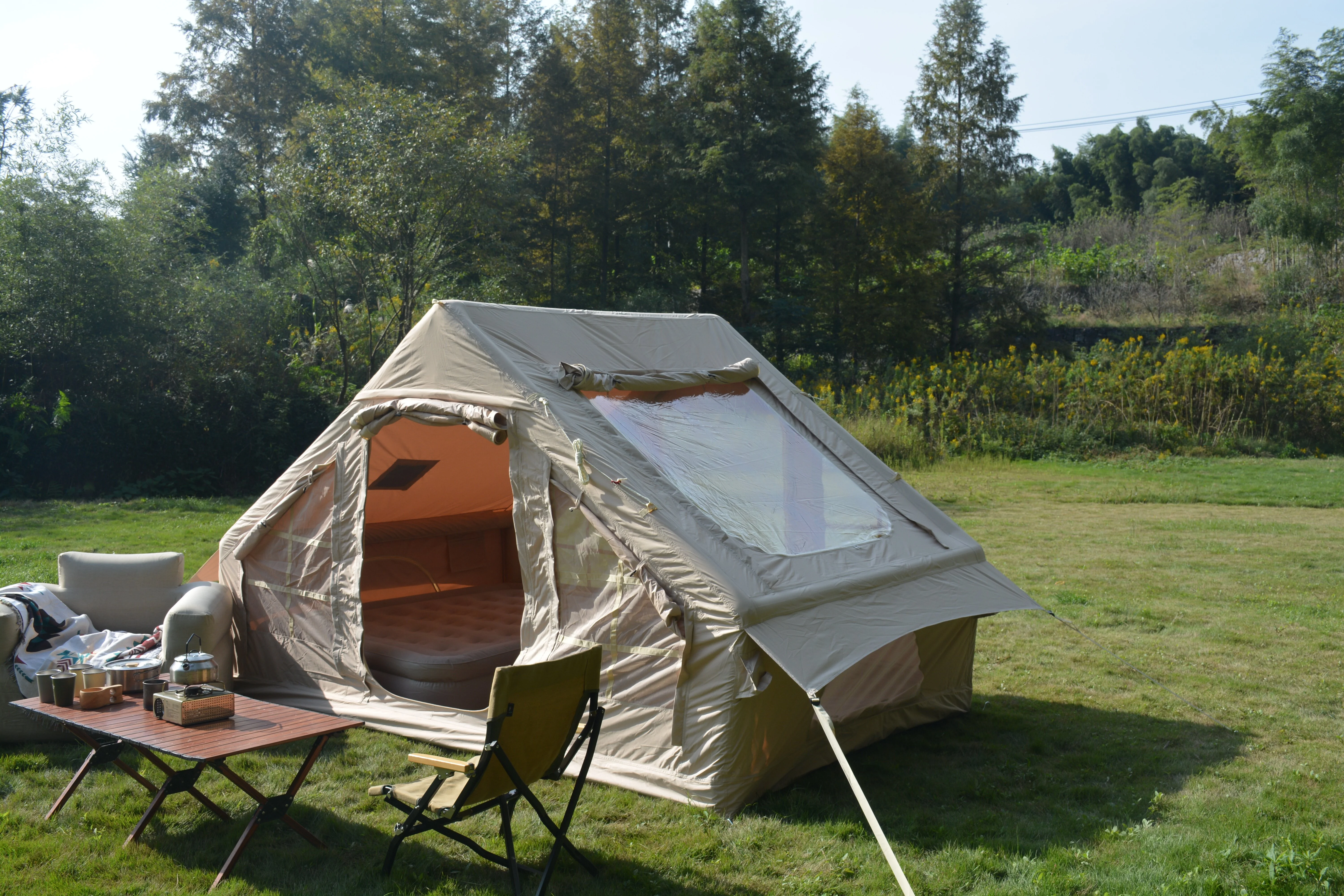Inflatable Camping Tent Easy Setup 4 Season Glamping Tent 4-6 Persons Waterproof Windproof Outdoor Self-Supporting Blow up Tent Air Tent Portable House Beige - Image 6