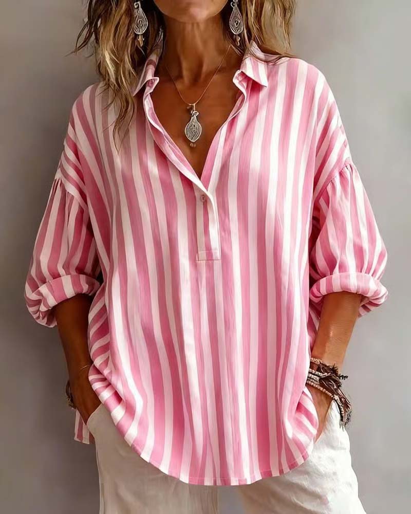 Blouse décontractée rayée à col chemise
