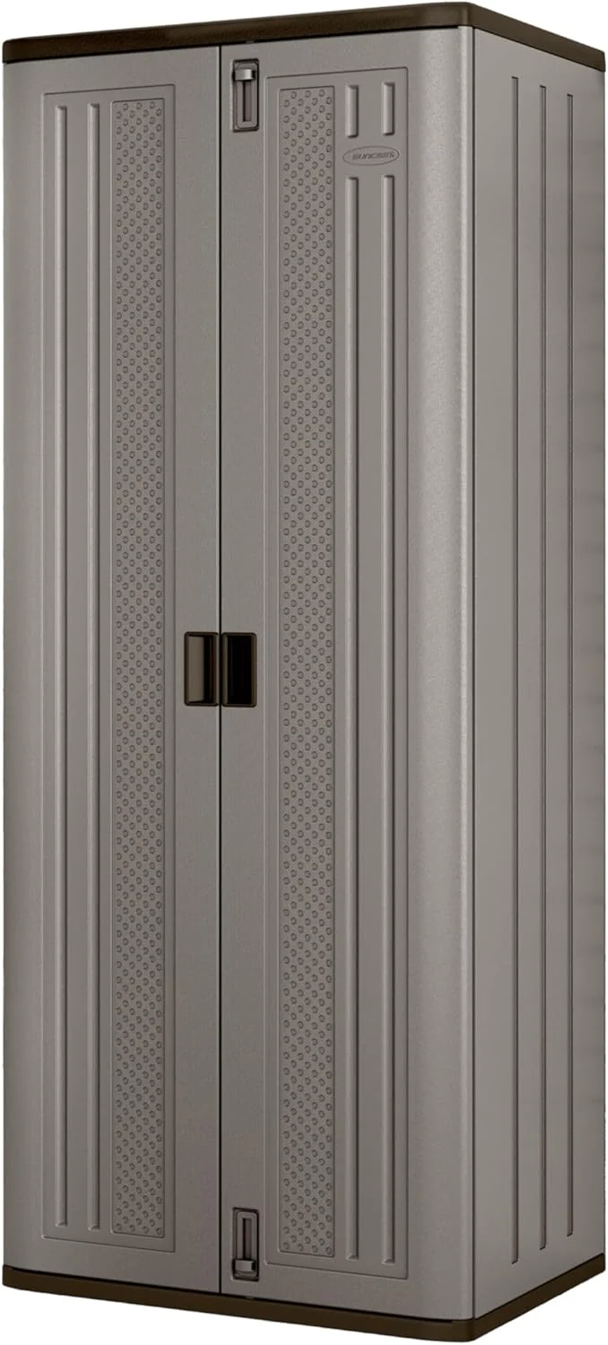 72-Inch Platinum Resin Storage Cabinet with Durable Double-Wall Construction, and Metal-Reinforced Shelves for Basement, Utility Room and Garage Storage, Platinum, Made in the USA