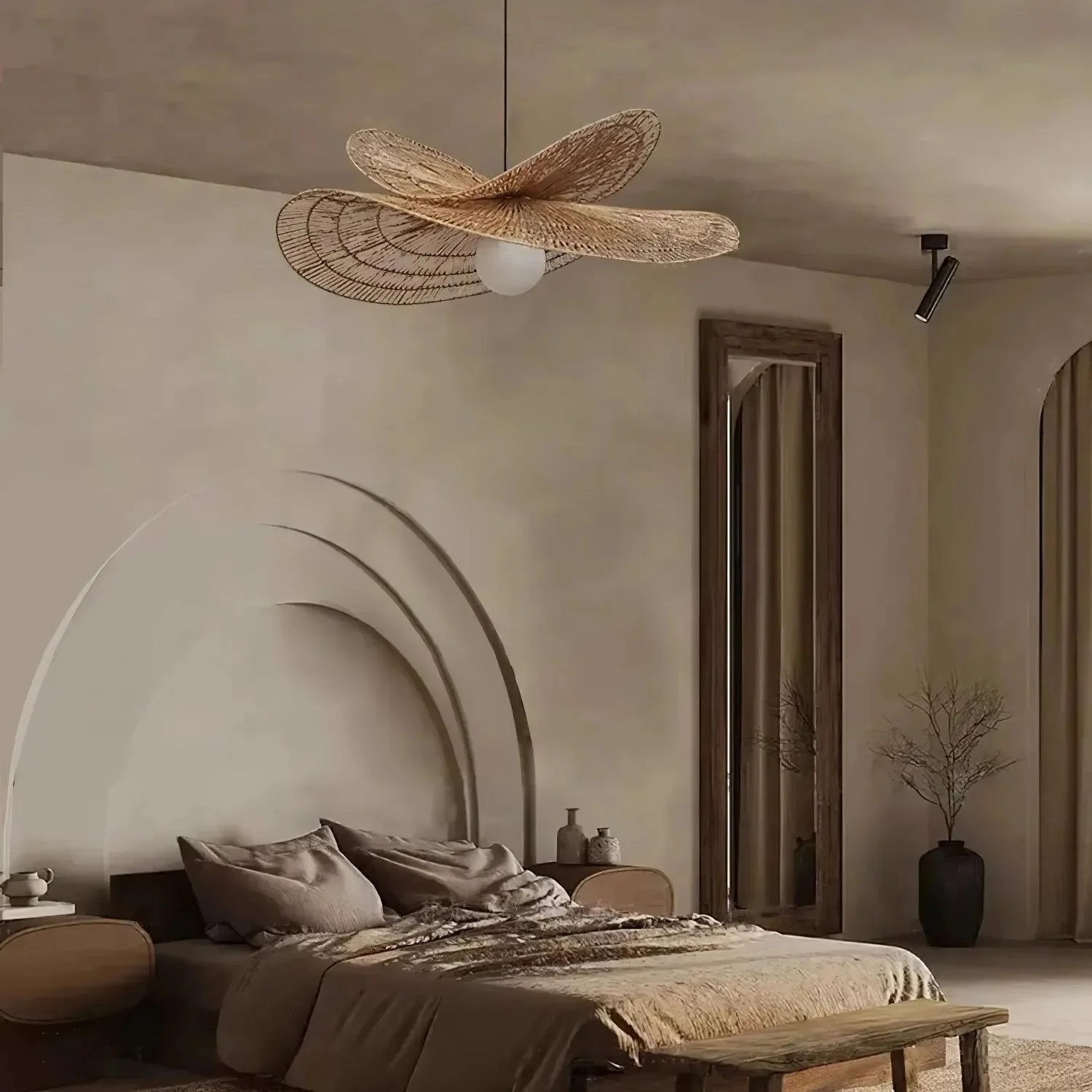 Arturesthome Vintage Handmade Rattan Woven Creative Double-Layer Straw Hat Pendant Light